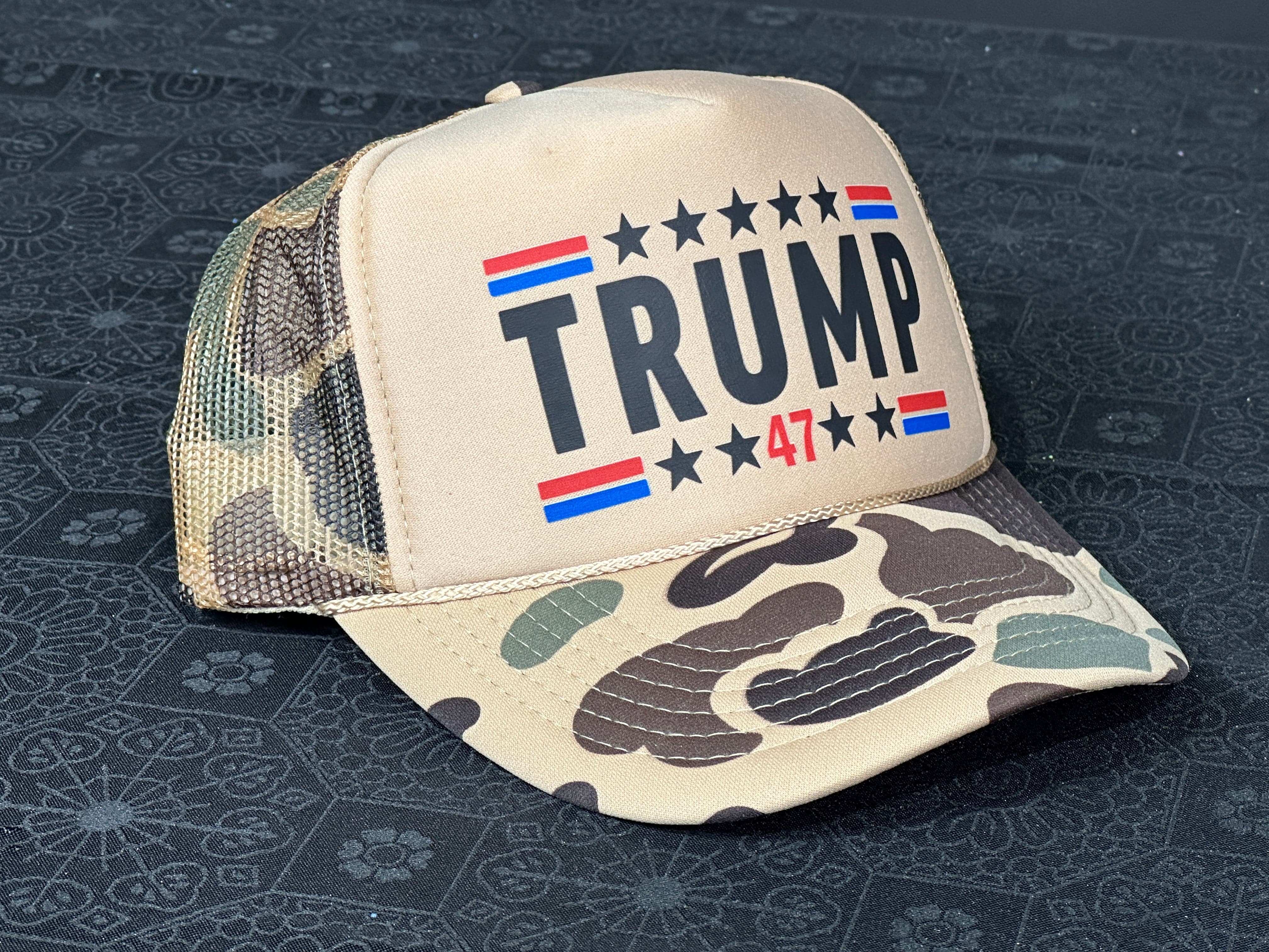 Trump 47 Foam Camo Trucker Hat Unisex Trucker Hat All 5 Panel - F5 Custom Designs