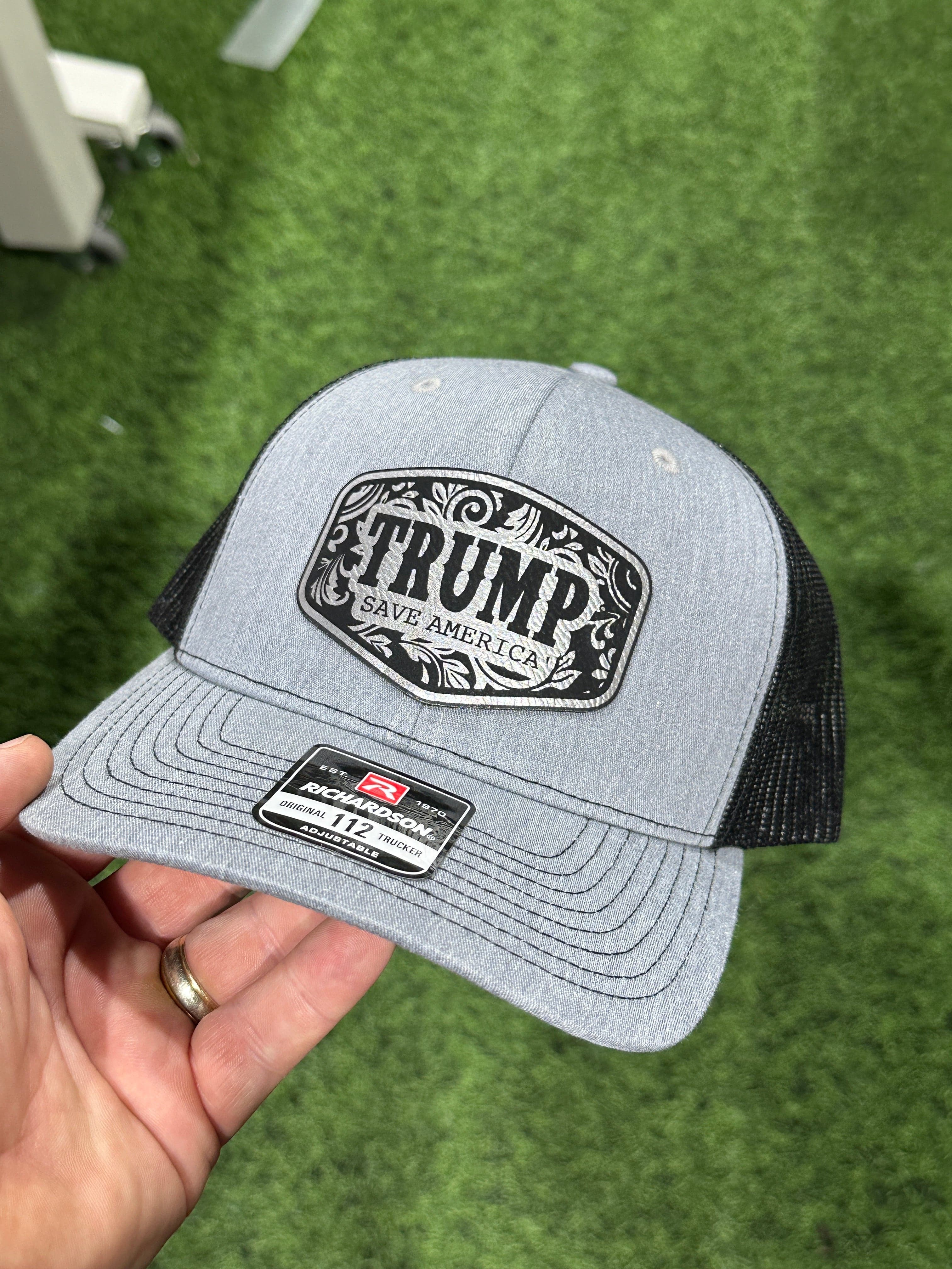 Trump Save America 2024 Trucker Hat Premium Leatherette Patch on Richardson 112 Trucker Hat Patriotic Hat GenX Hat Adult Hat Unisex - F5 Custom Designs
