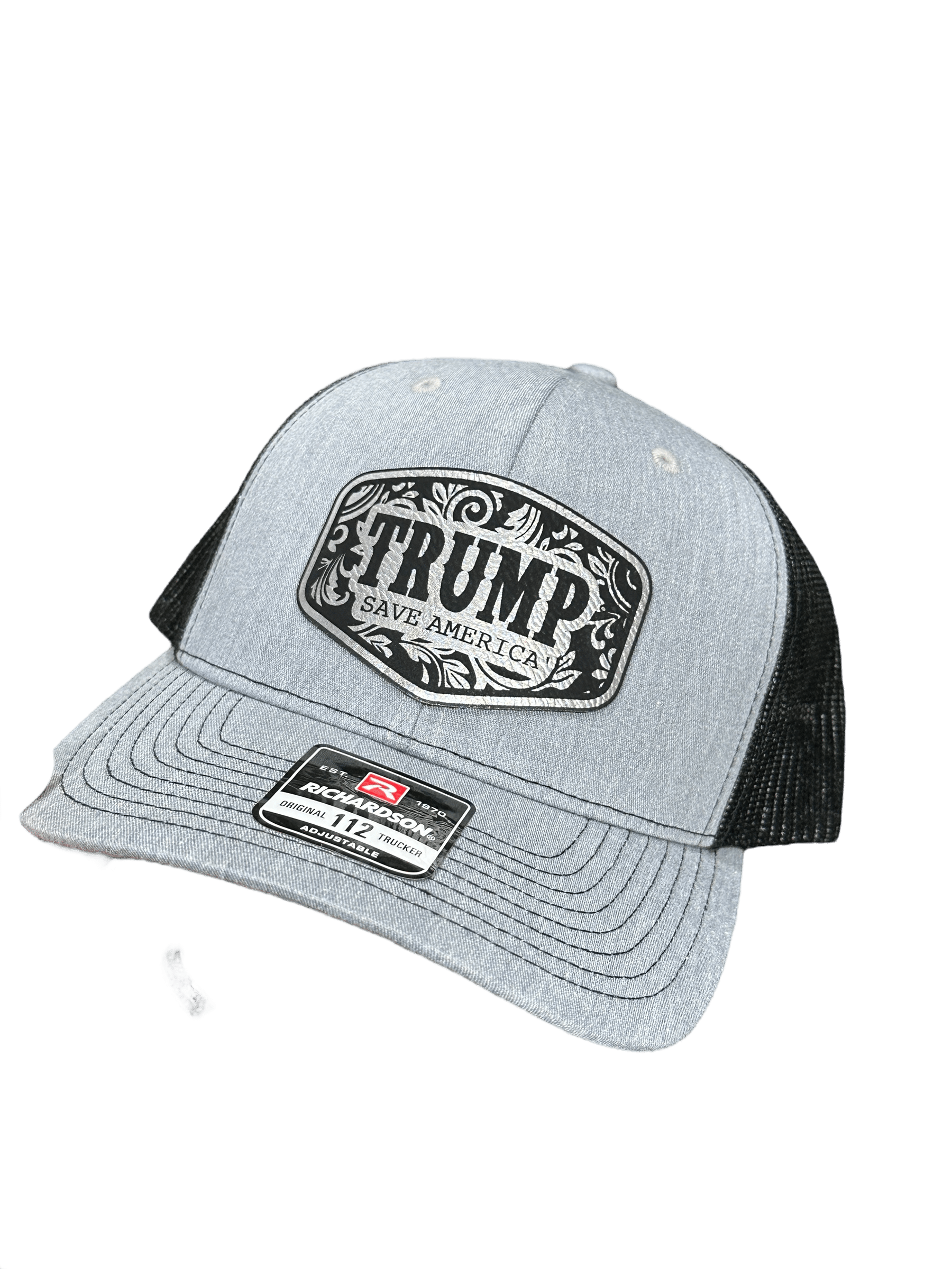 Trump Save America 2024 Trucker Hat Premium Leatherette Patch on Richardson 112 Trucker Hat Patriotic Hat GenX Hat Adult Hat Unisex - F5 Custom Designs