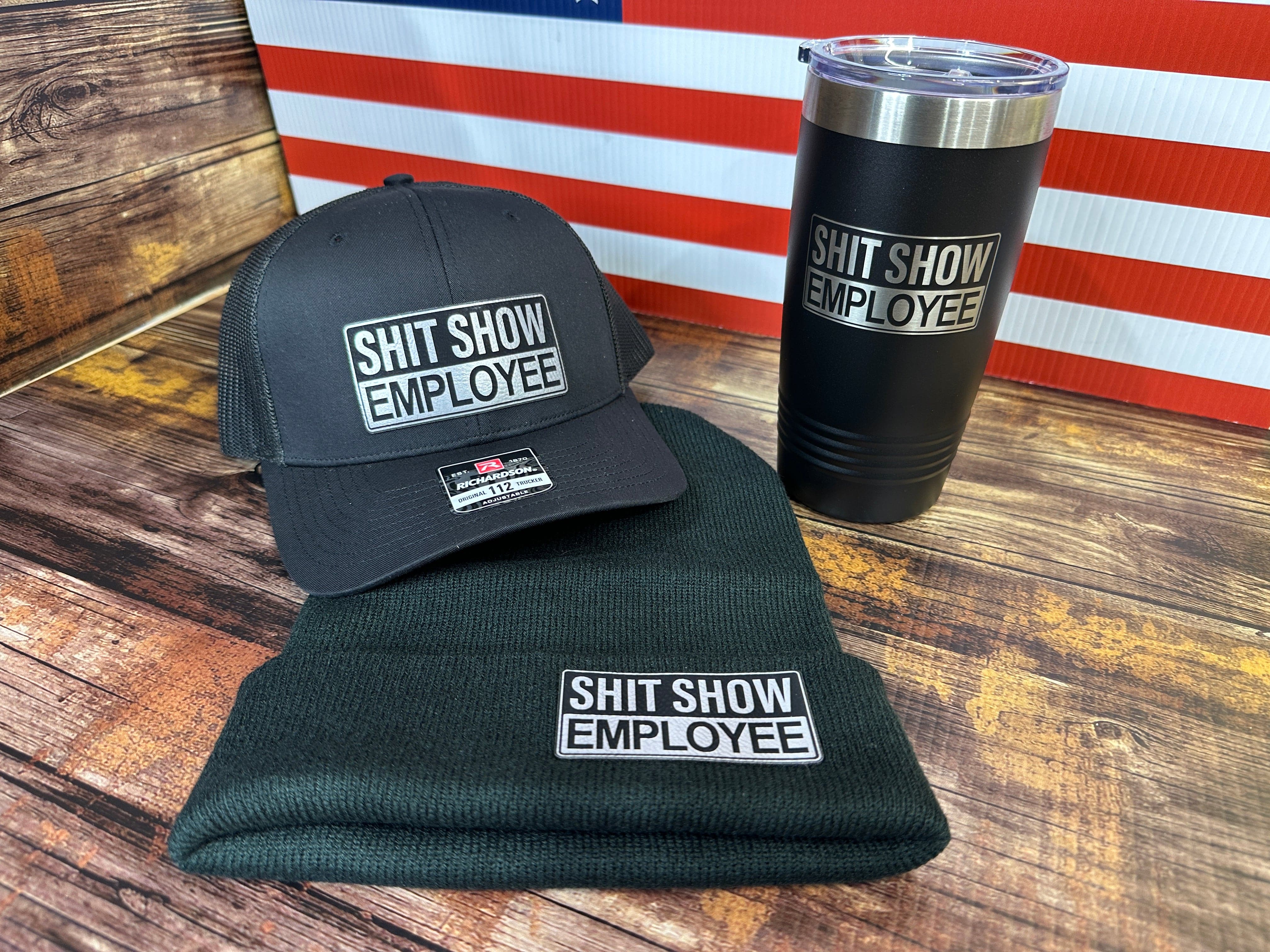 ShitShow Employee Hat + Beanie + 20 oz Tumbler Bundle - Shit Show Employee Design on all 3 Items! - F5 Custom Designs