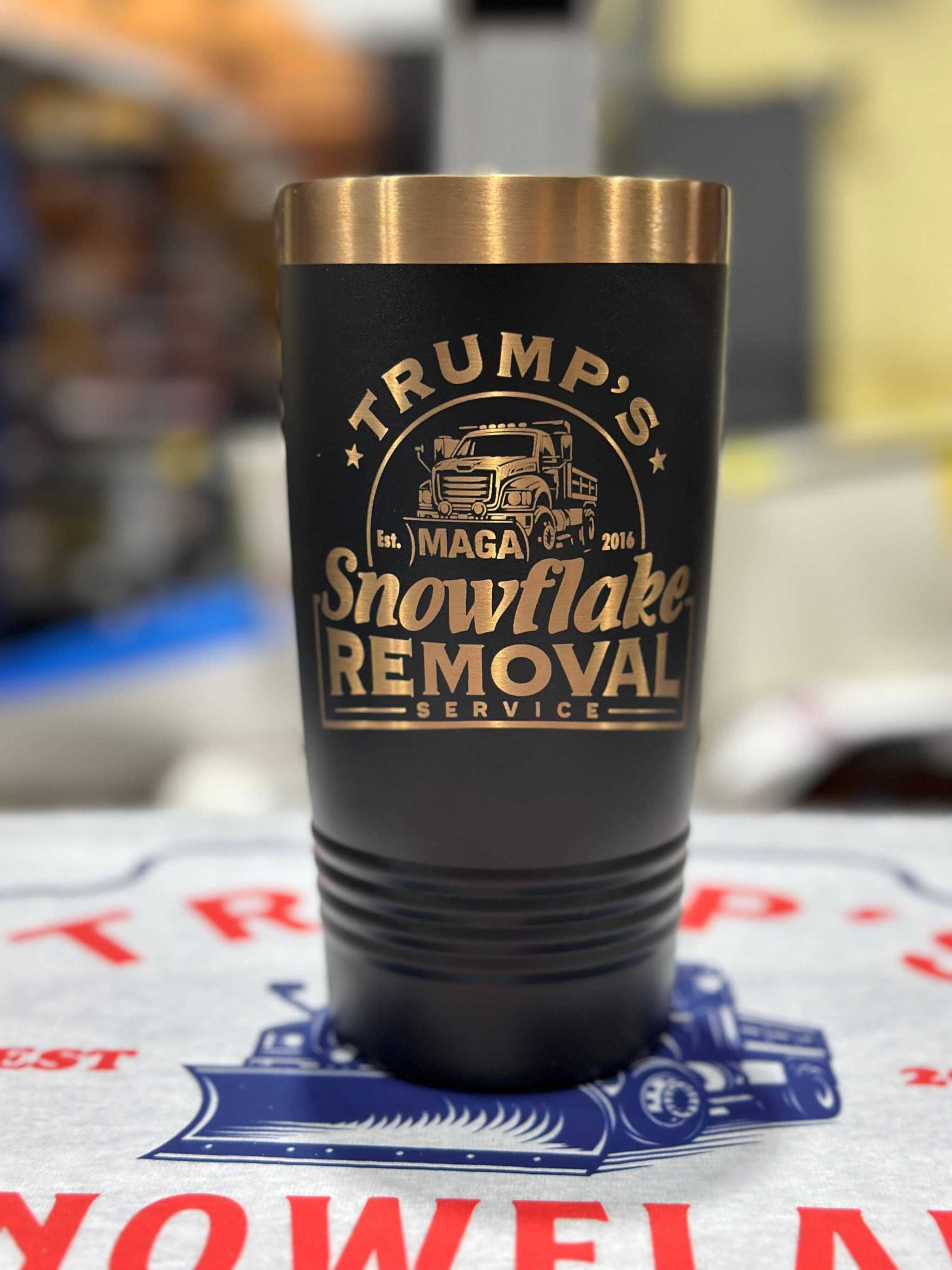 Trump Snowflake Removal Tumbler 20 oz stainless steel patriotic drinkware with slider lid