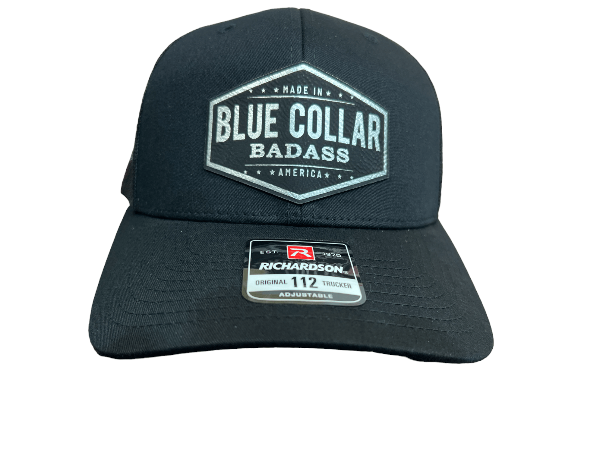 Blue Collar American Hat Design on a Richardson 112 Trucker Hat. - F5 Custom Designs