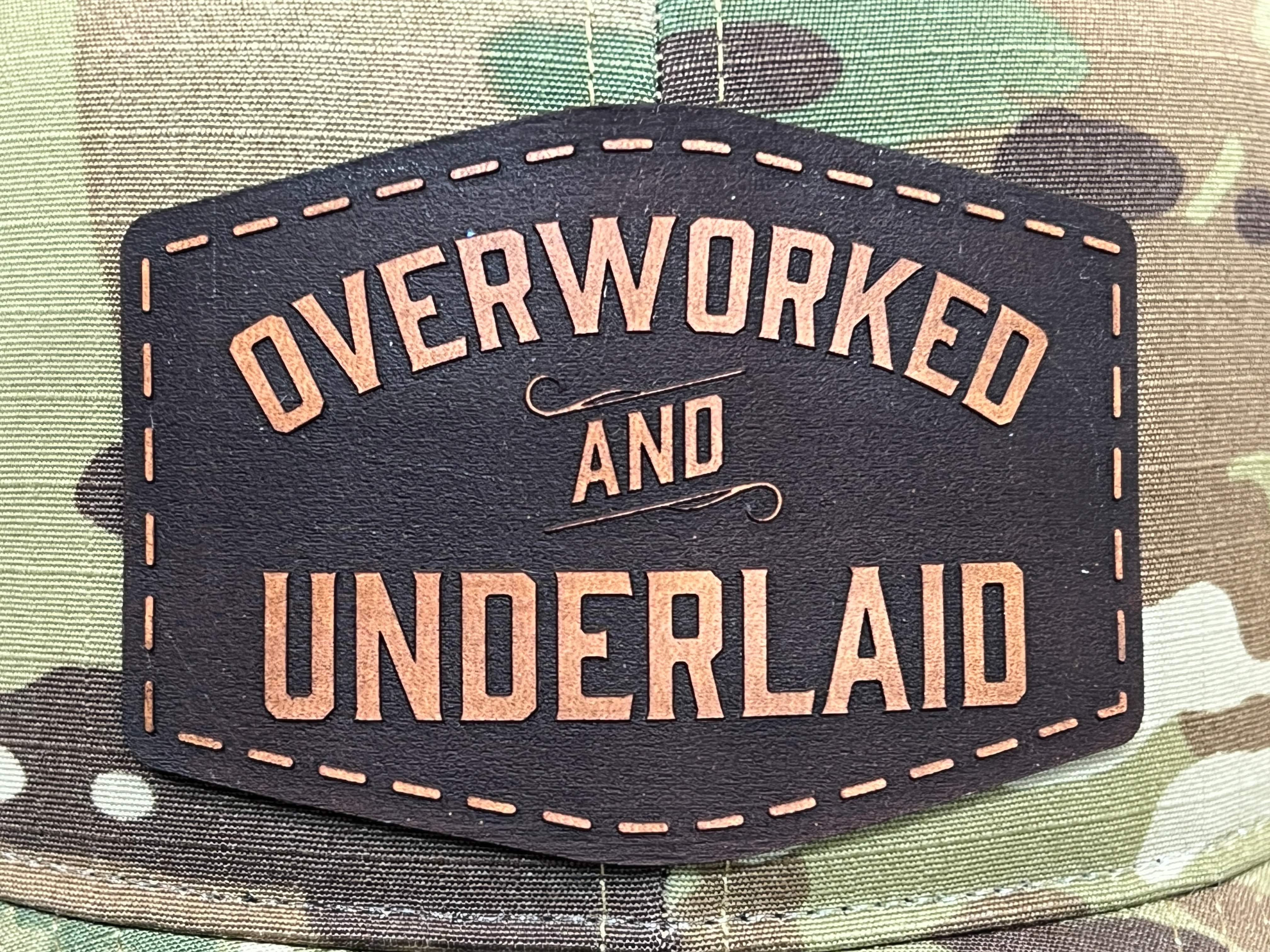 Genuine Leather Overworked Underlaid Hat Laser Engraved Genuine Leather Patch on a Richardson 862 Camo Hat. - F5 Custom Designs