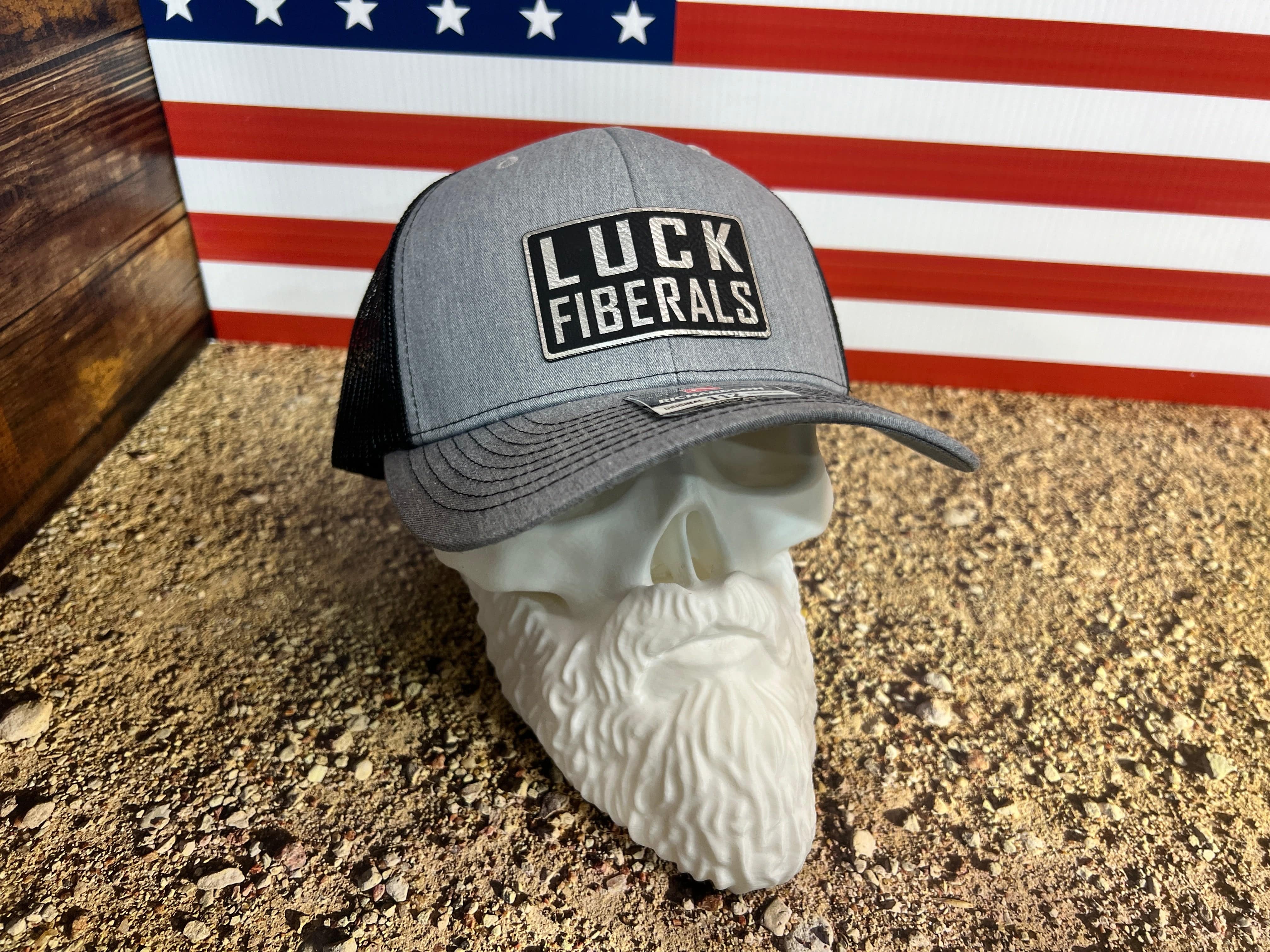 Luck Fiberals Hat with Premium Leatherette Patch on a Richardson 112 Trucker Hat with Snapback - F5 Custom Designs