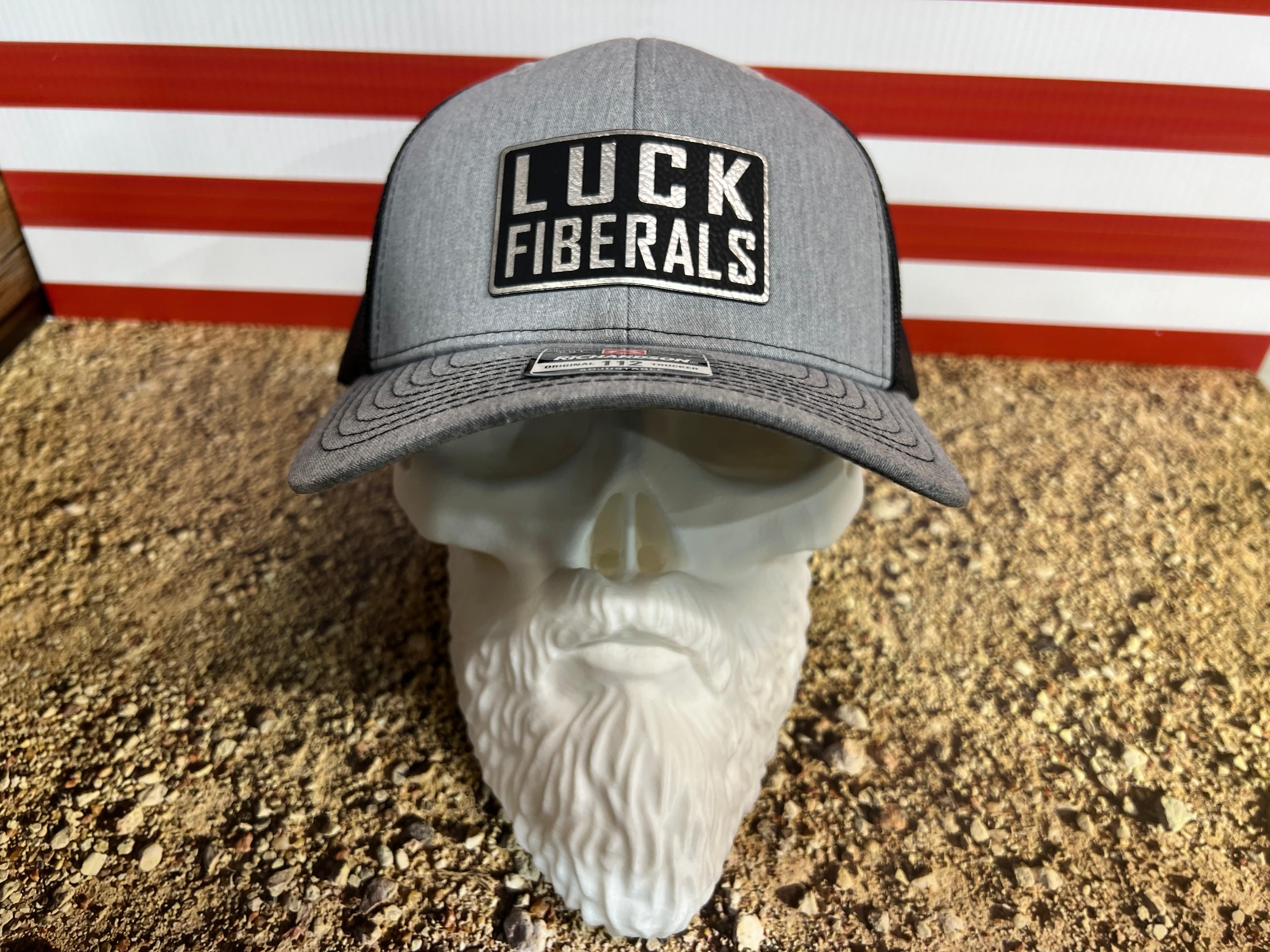Luck Fiberals Hat with Premium Leatherette Patch on a Richardson 112 Trucker Hat with Snapback - F5 Custom Designs