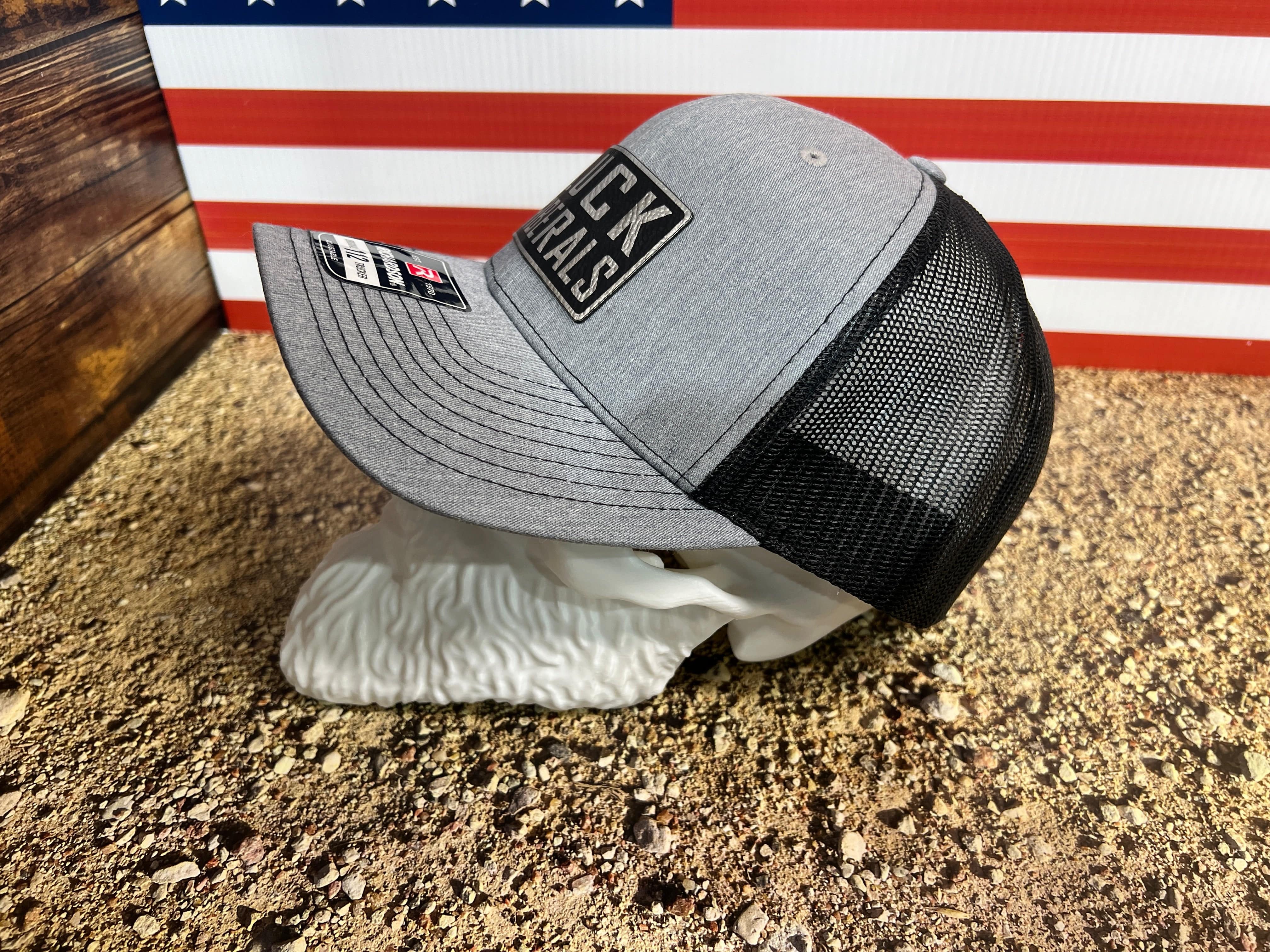 Luck Fiberals Hat with Premium Leatherette Patch on a Richardson 112 Trucker Hat with Snapback - F5 Custom Designs