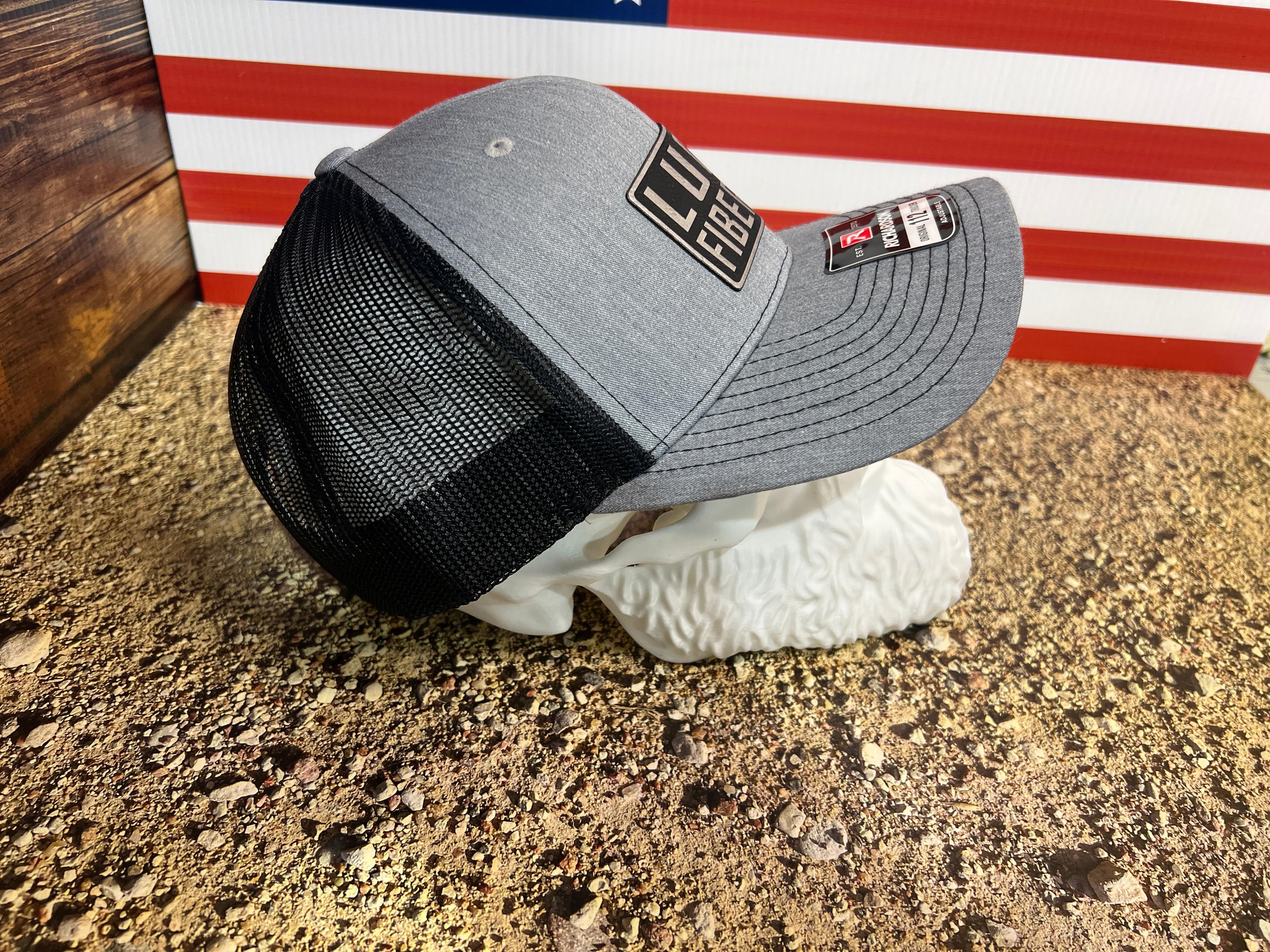 Luck Fiberals Hat with Premium Leatherette Patch on a Richardson 112 Trucker Hat with Snapback - F5 Custom Designs