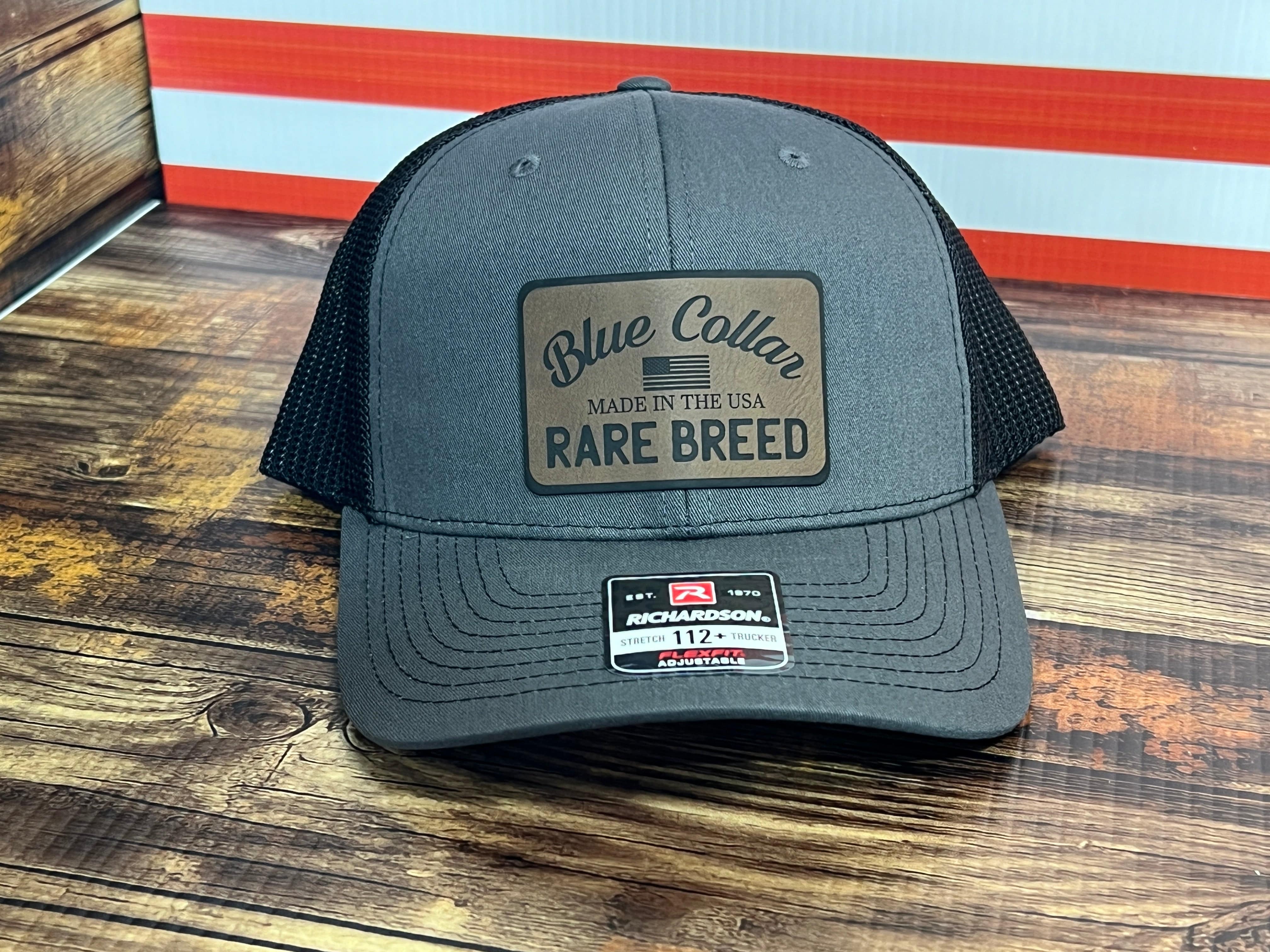 Blue Collar Rare Breed Custom Patch Hat Patch Leather or Leatherette both Laser Engraved - F5 Custom Designs