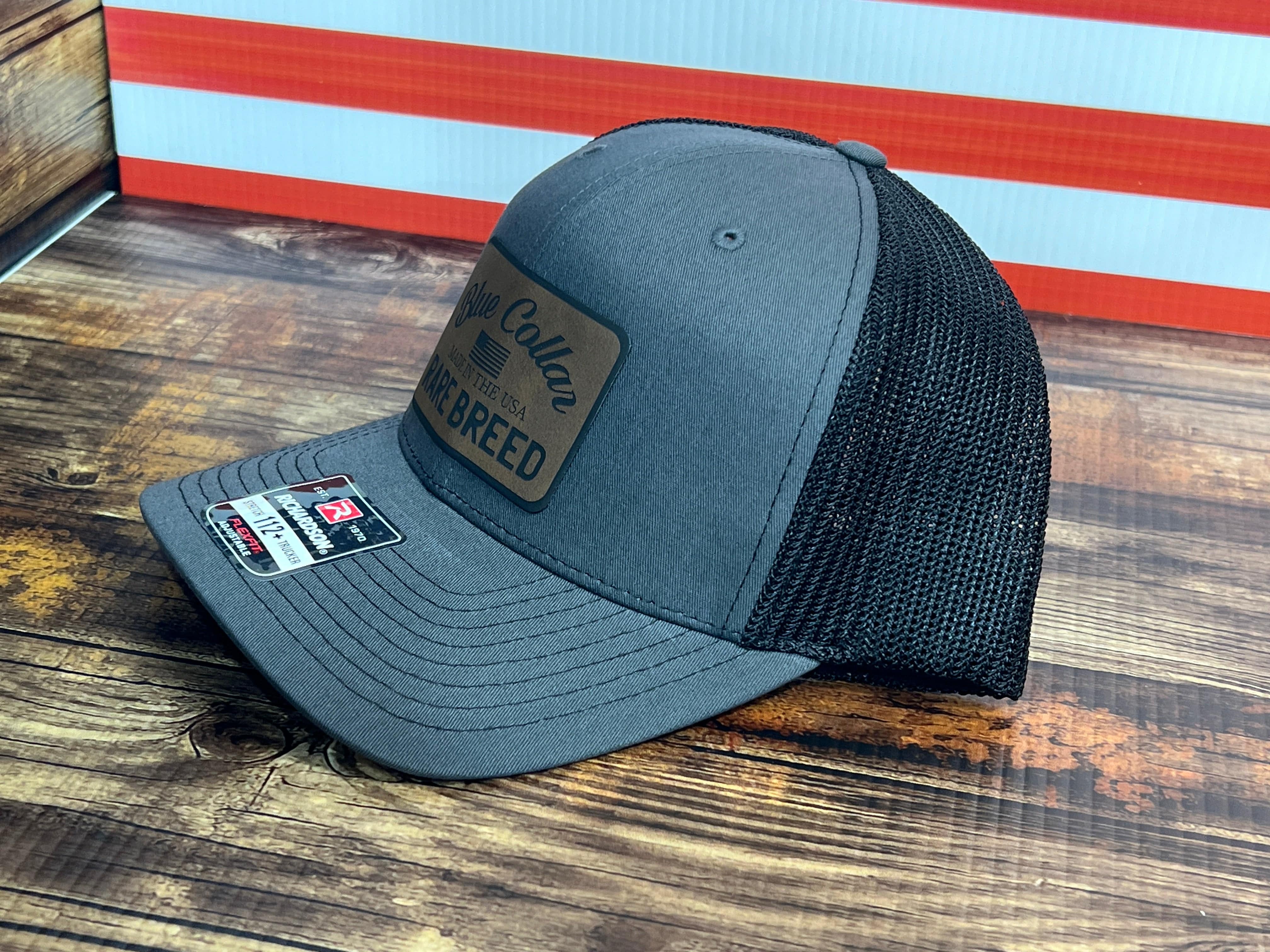 Blue Collar Rare Breed Custom Patch Hat Patch Leather or Leatherette both Laser Engraved - F5 Custom Designs