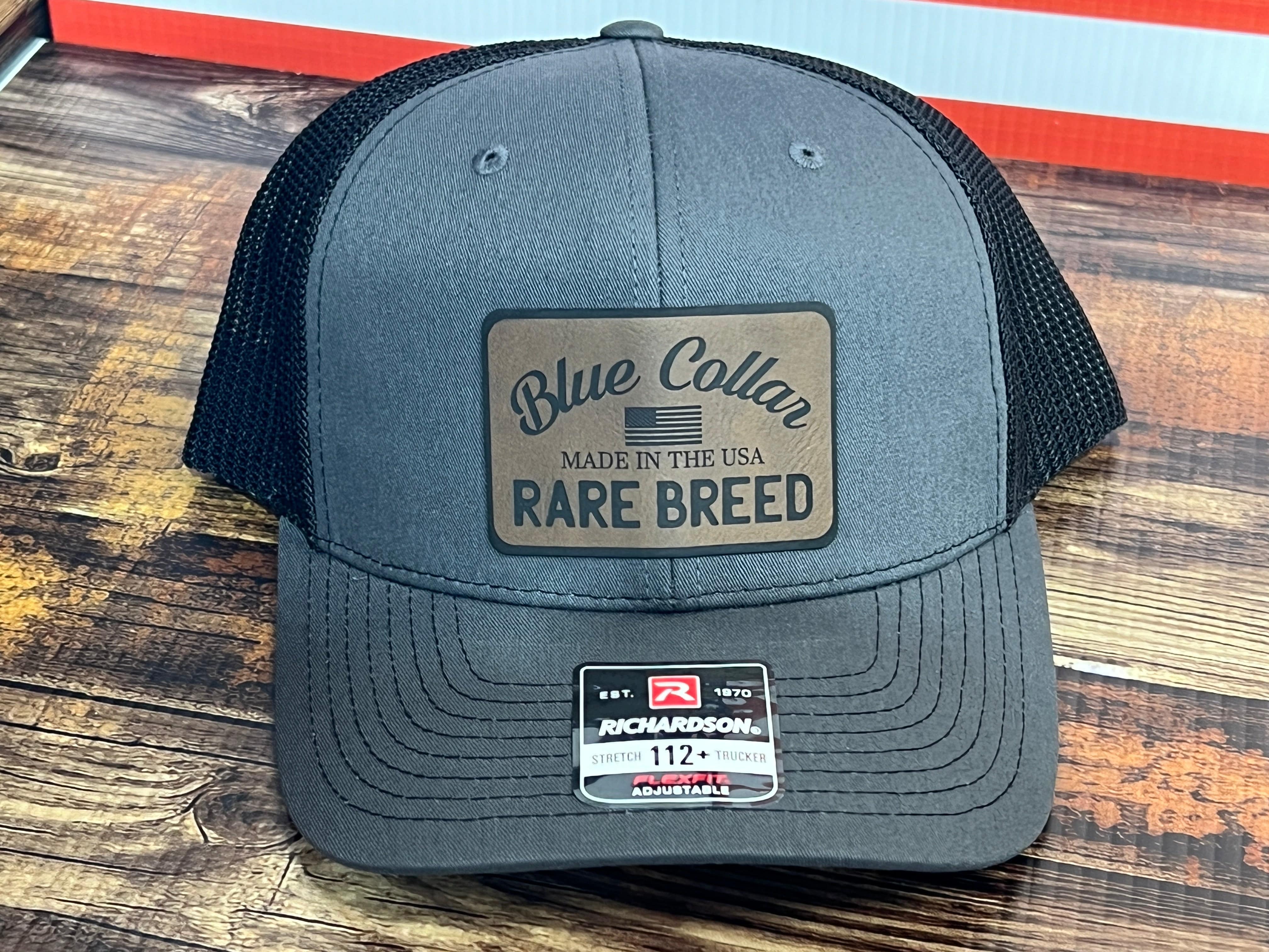 Blue Collar Rare Breed Custom Patch Hat Patch Leather or Leatherette both Laser Engraved - F5 Custom Designs