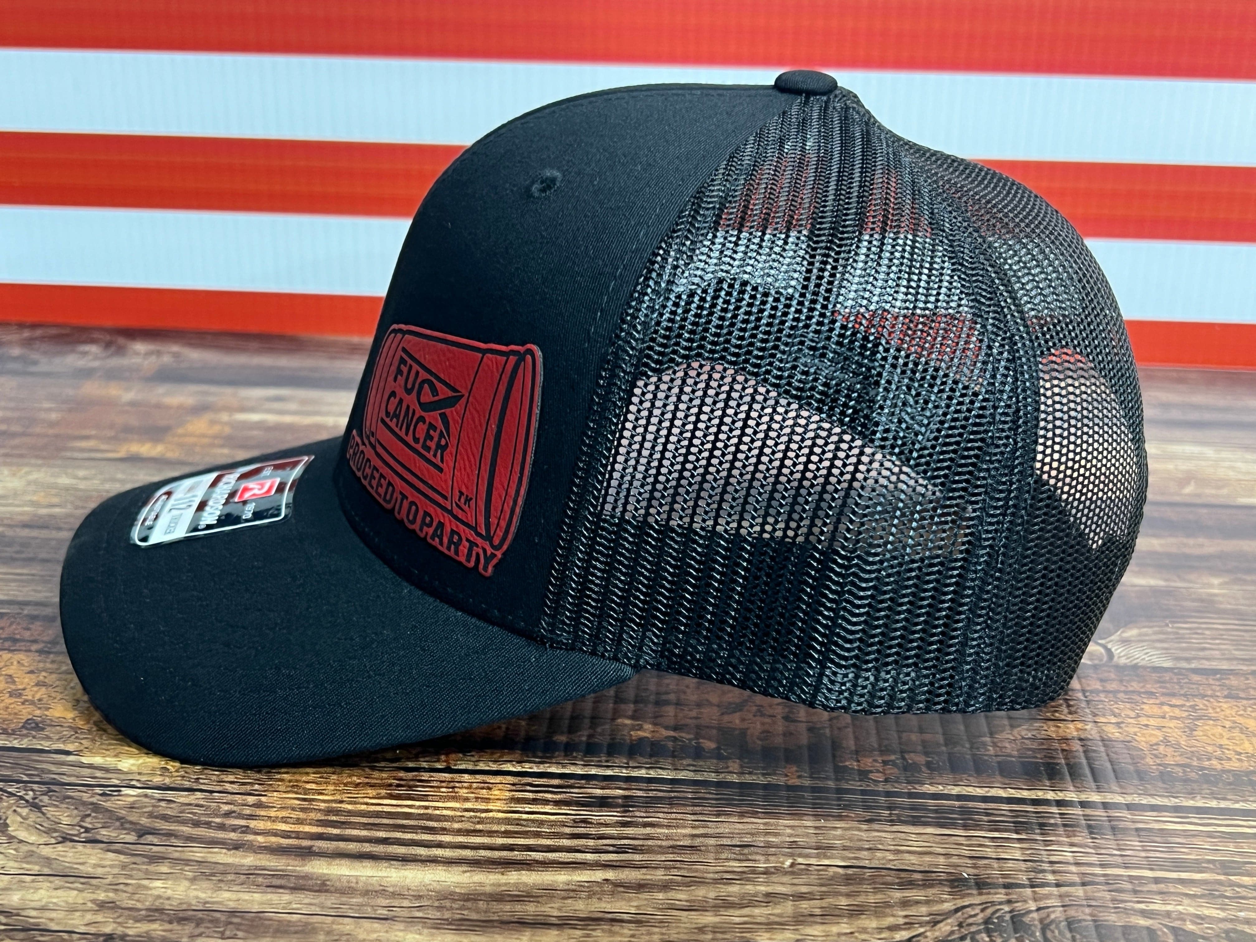 Red Solo Cup Hat with Premium Leatherette Patch on a Richardson 112 Trucker Hat. - F5 Custom Designs