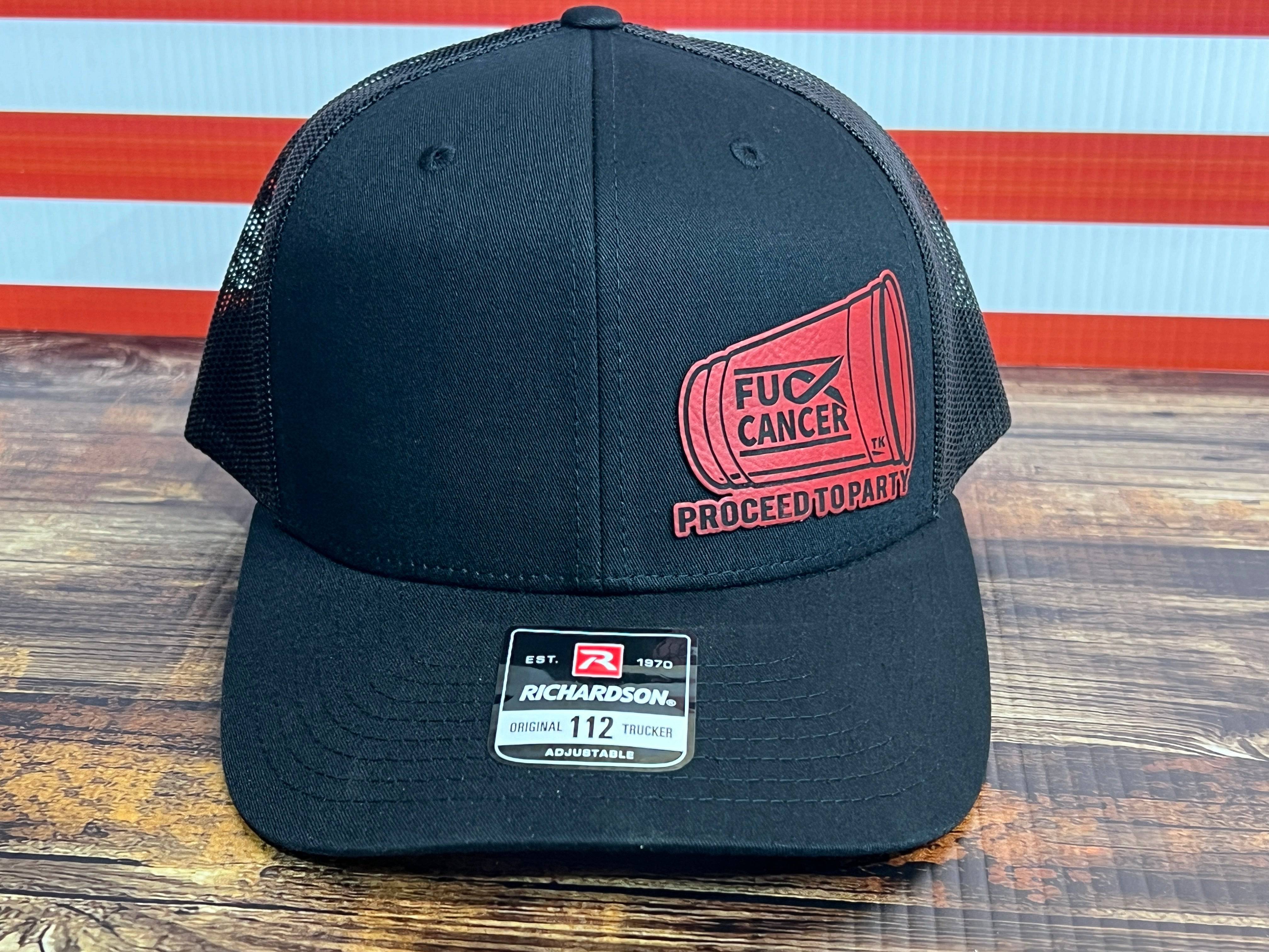 Red Solo Cup Hat with Premium Leatherette Patch on a Richardson 112 Trucker Hat. - F5 Custom Designs