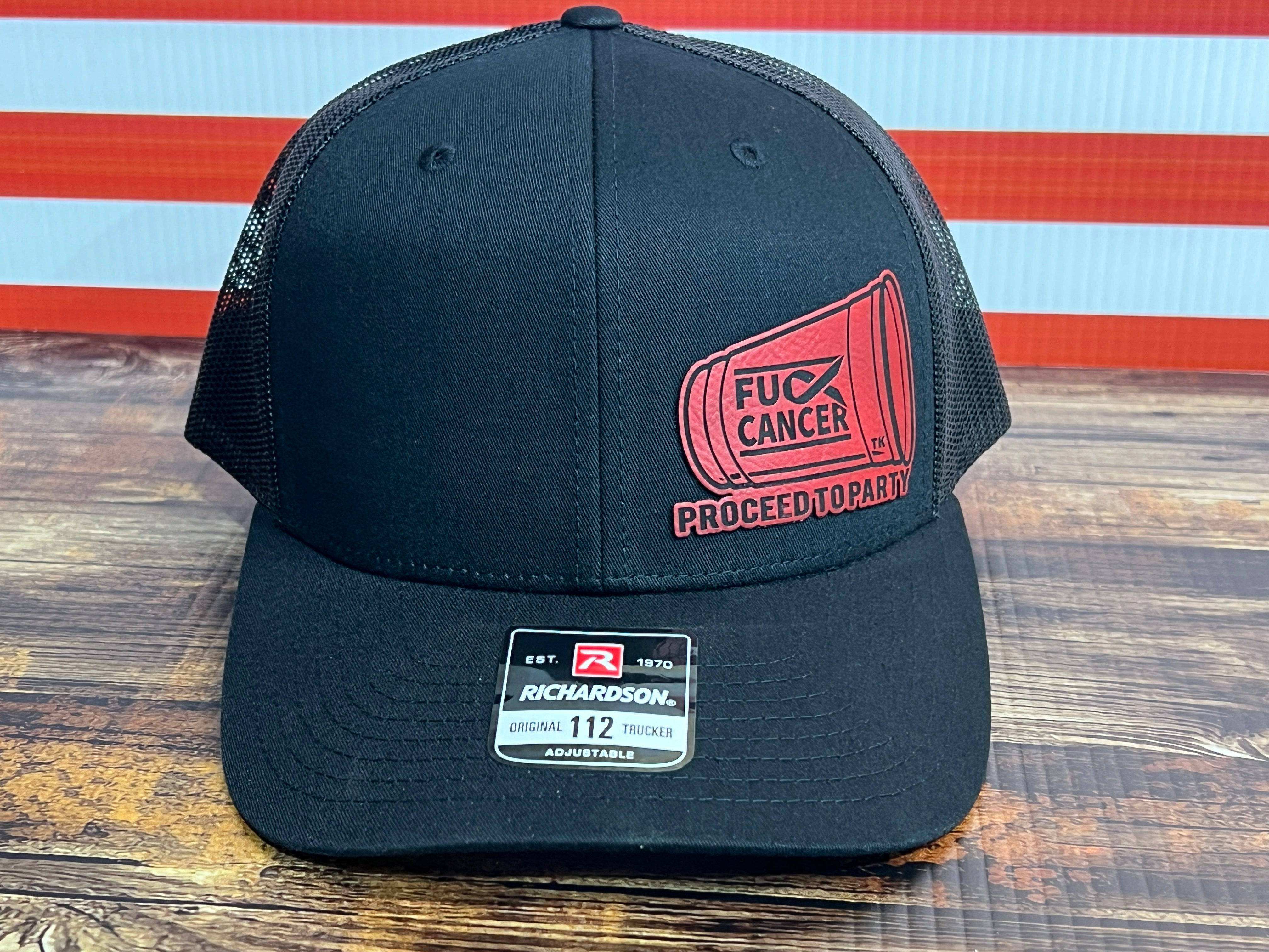 Red Solo Cup Hat with Premium Leatherette Patch on a Richardson 112 Trucker Hat. - F5 Custom Designs