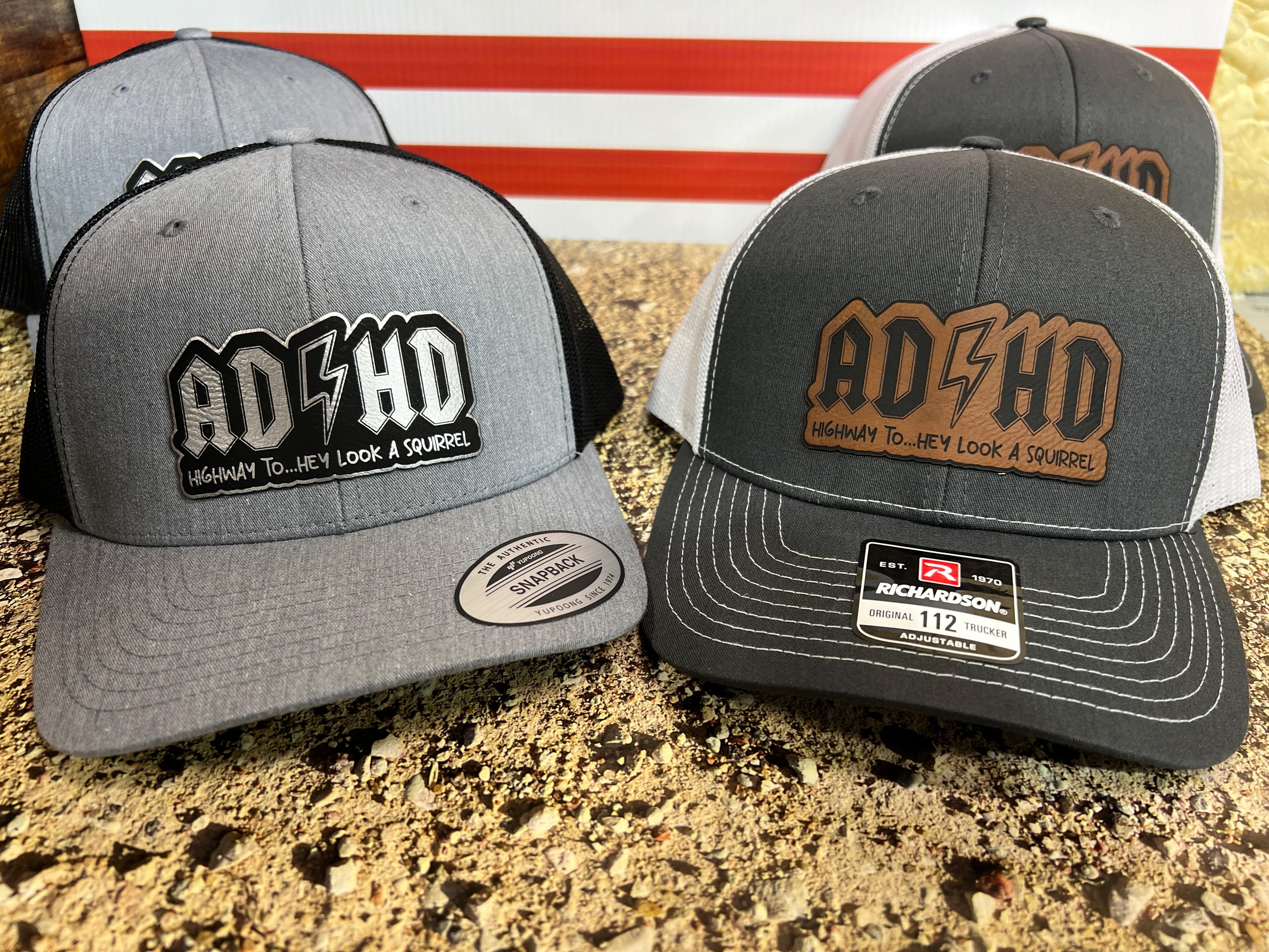 ADHD Hat with Custom Patch Made with Premium Leatherette on a Richardson 112 or Yupoong Classic Hat - F5 Custom Designs