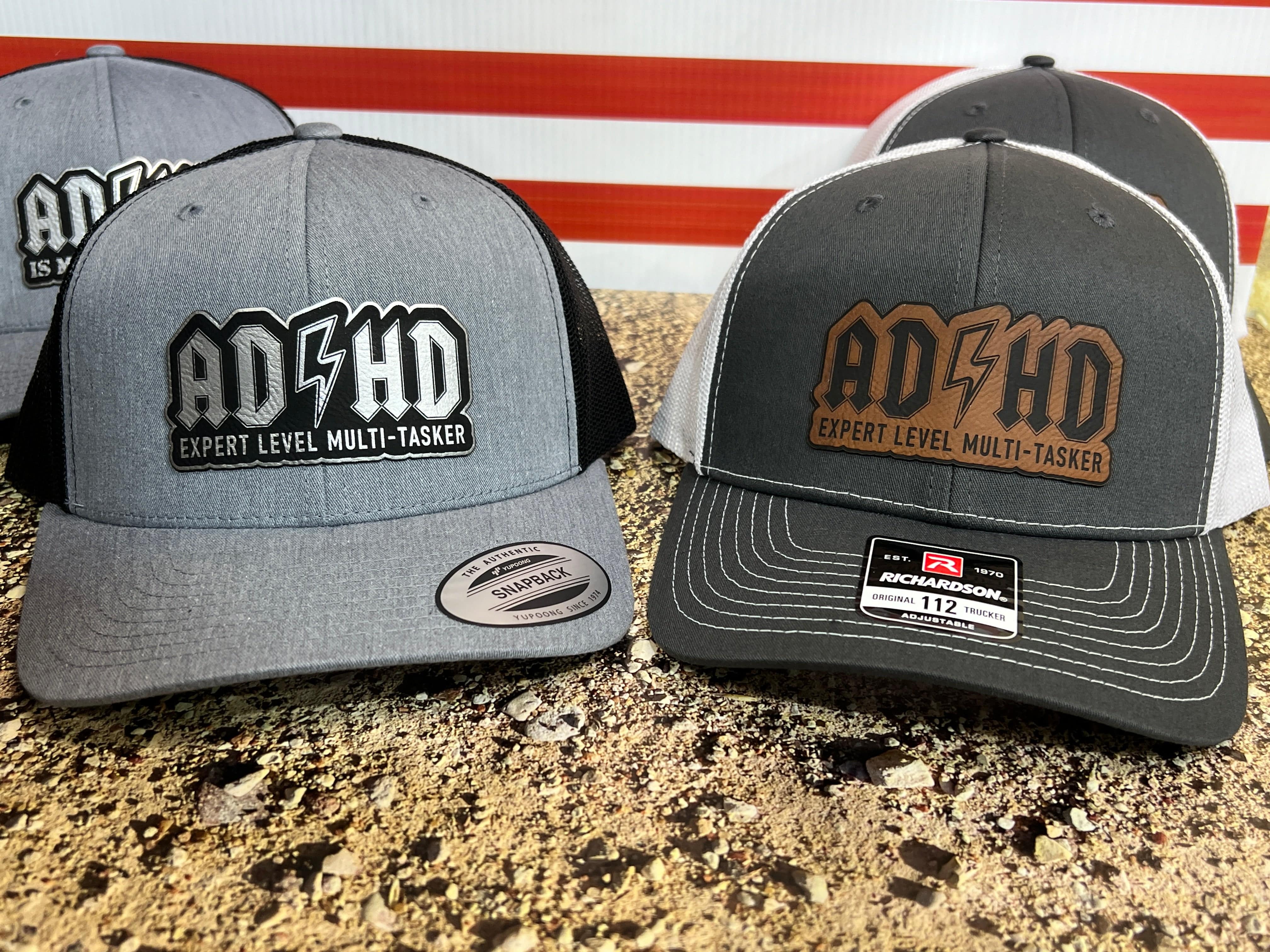 ADHD Hat with Custom Patch Made with Premium Leatherette on a Richardson 112 or Yupoong Classic Hat - F5 Custom Designs