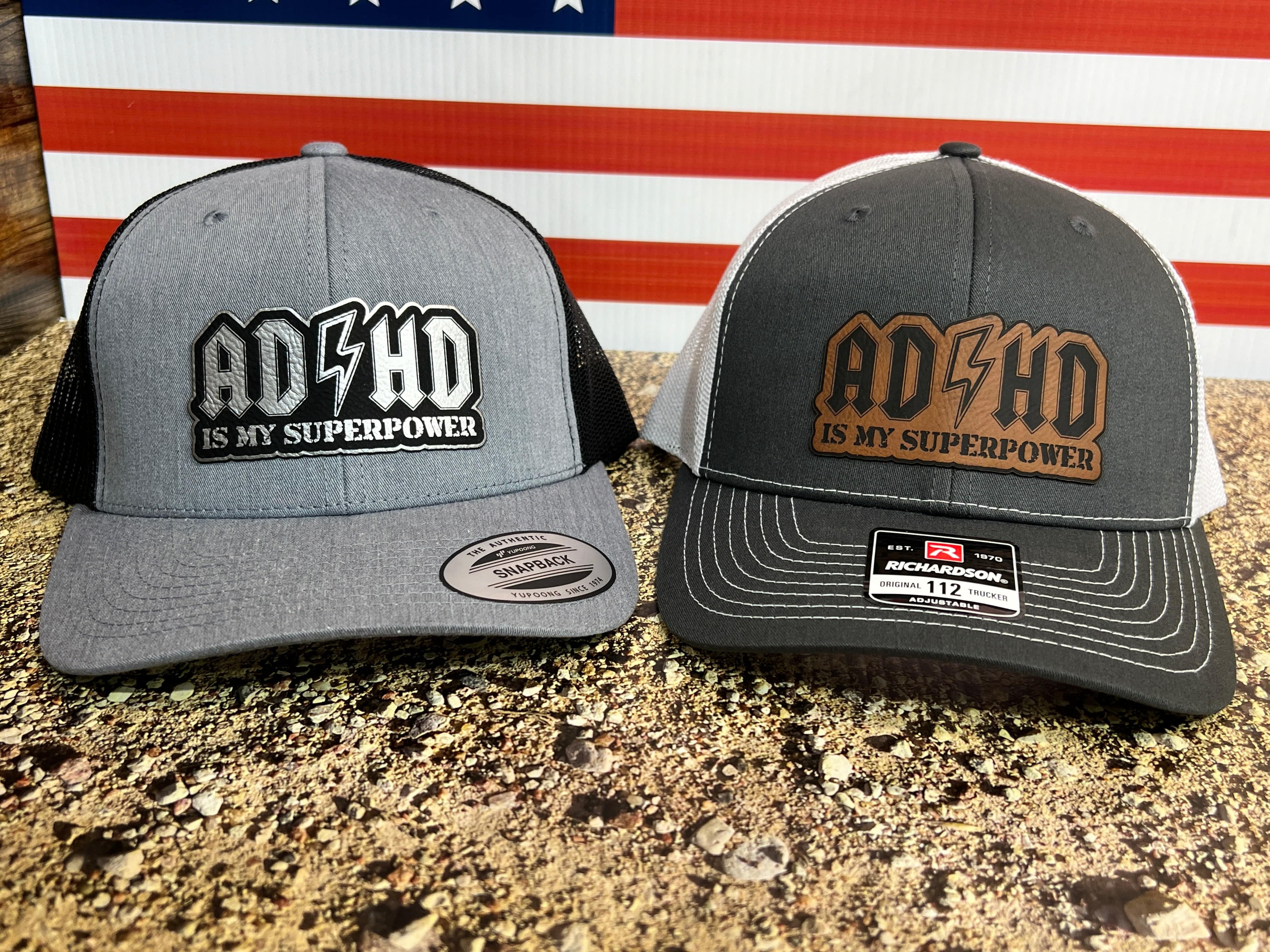 ADHD Hat with Custom Patch Made with Premium Leatherette on a Richardson 112 or Yupoong Classic Hat - F5 Custom Designs