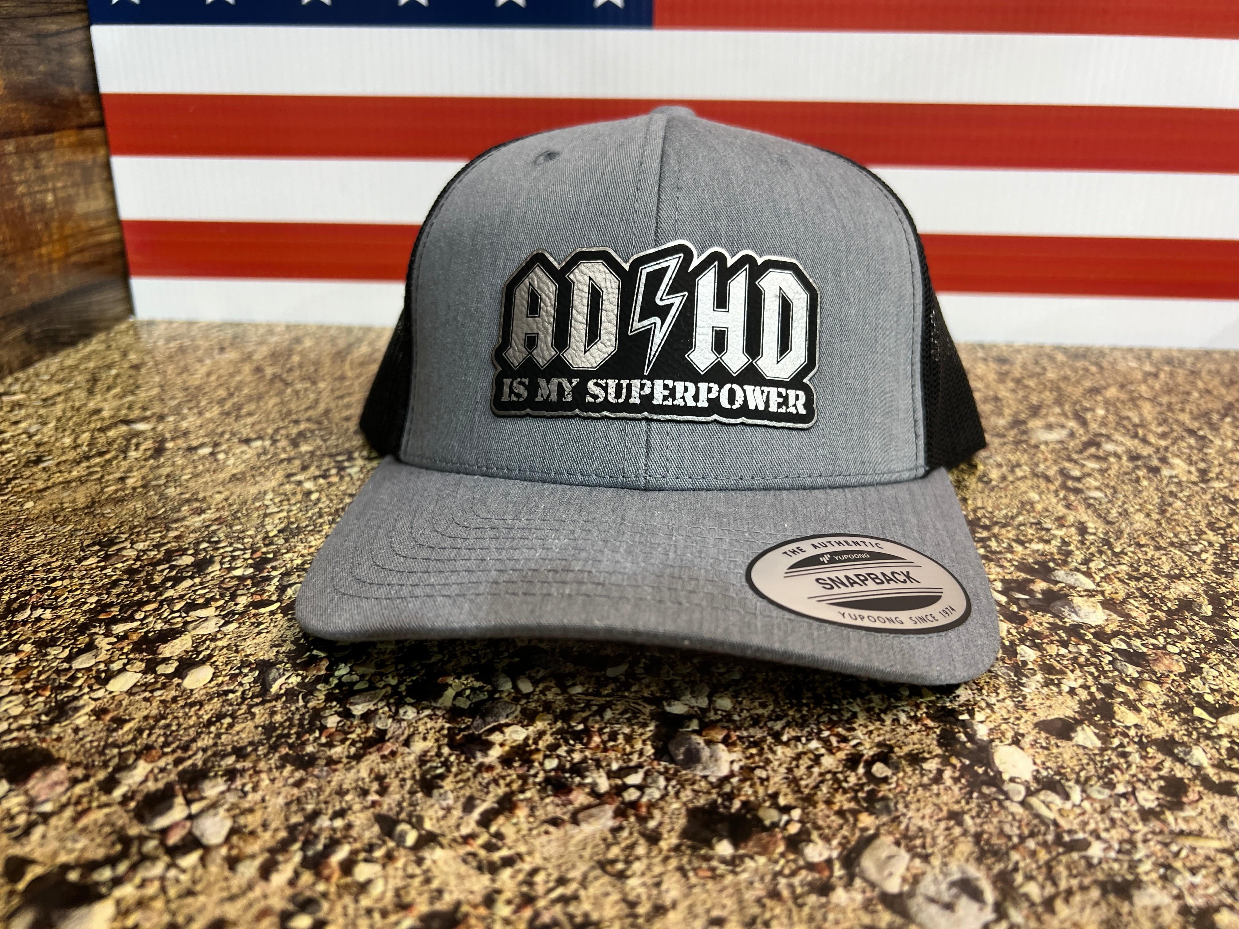 ADHD Hat with Custom Patch Made with Premium Leatherette on a Richardson 112 or Yupoong Classic Hat - F5 Custom Designs