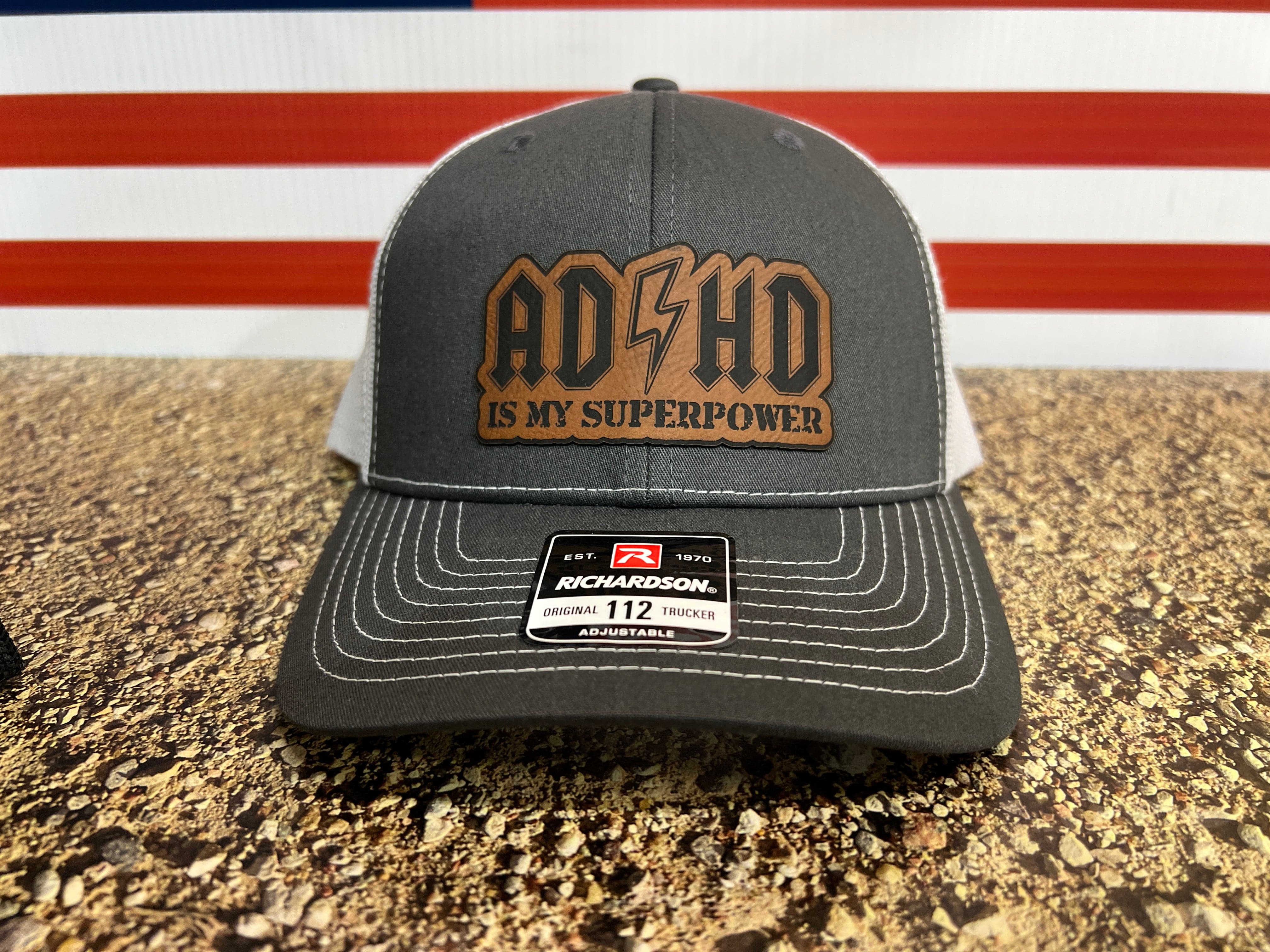 ADHD Hat with Custom Patch Made with Premium Leatherette on a Richardson 112 or Yupoong Classic Hat - F5 Custom Designs