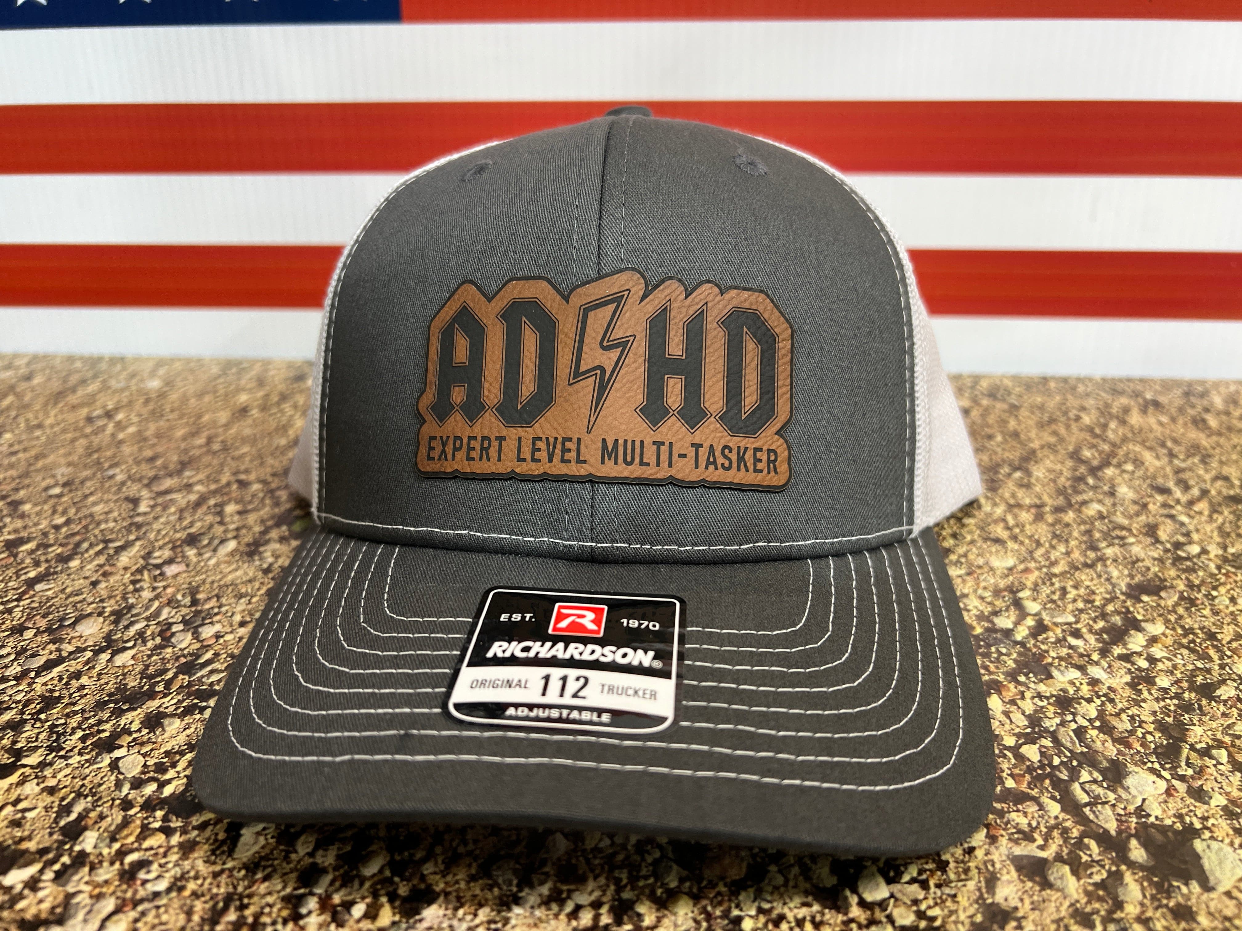 ADHD Hat with Custom Patch Made with Premium Leatherette on a Richardson 112 or Yupoong Classic Hat - F5 Custom Designs