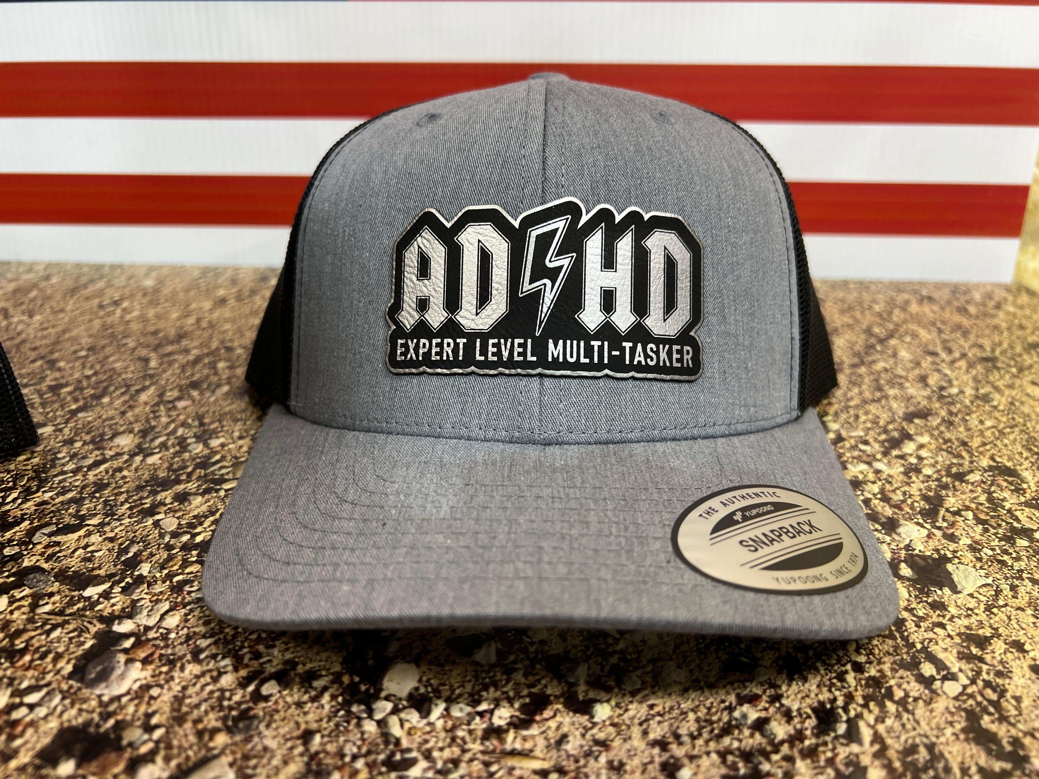 ADHD Hat with Custom Patch Made with Premium Leatherette on a Richardson 112 or Yupoong Classic Hat - F5 Custom Designs