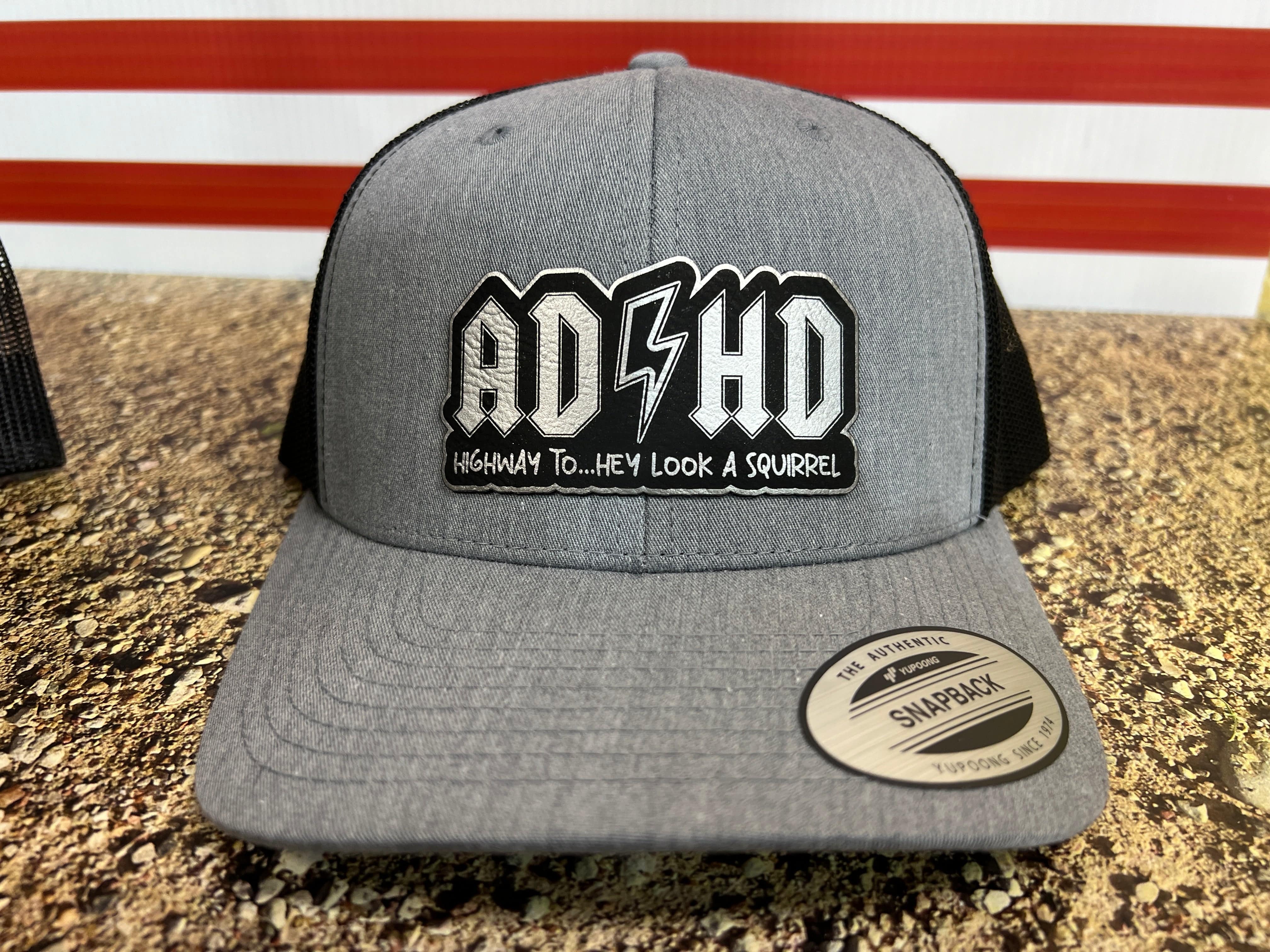ADHD Hat with Custom Patch Made with Premium Leatherette on a Richardson 112 or Yupoong Classic Hat - F5 Custom Designs