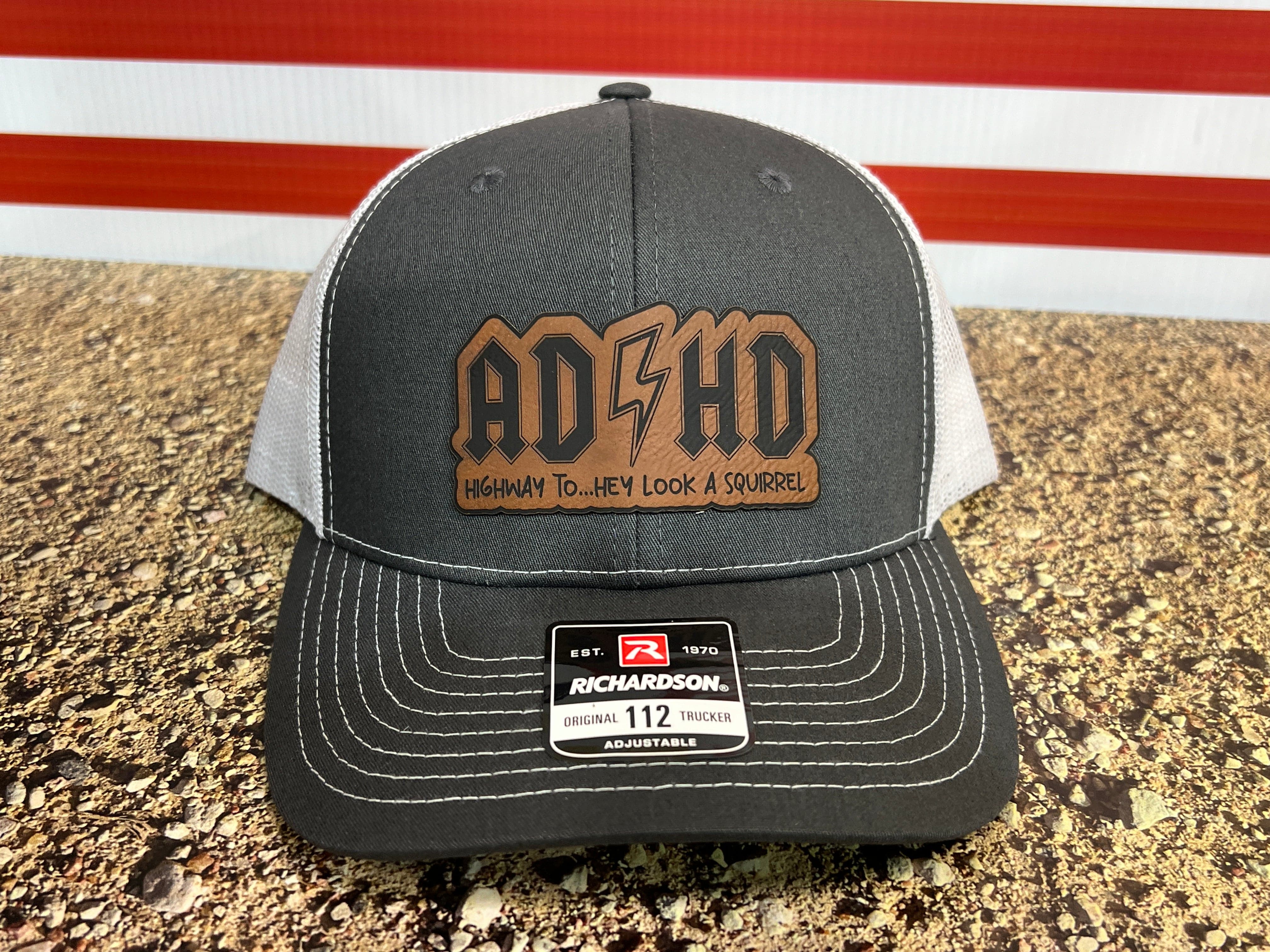 ADHD Hat with Custom Patch Made with Premium Leatherette on a Richardson 112 or Yupoong Classic Hat - F5 Custom Designs
