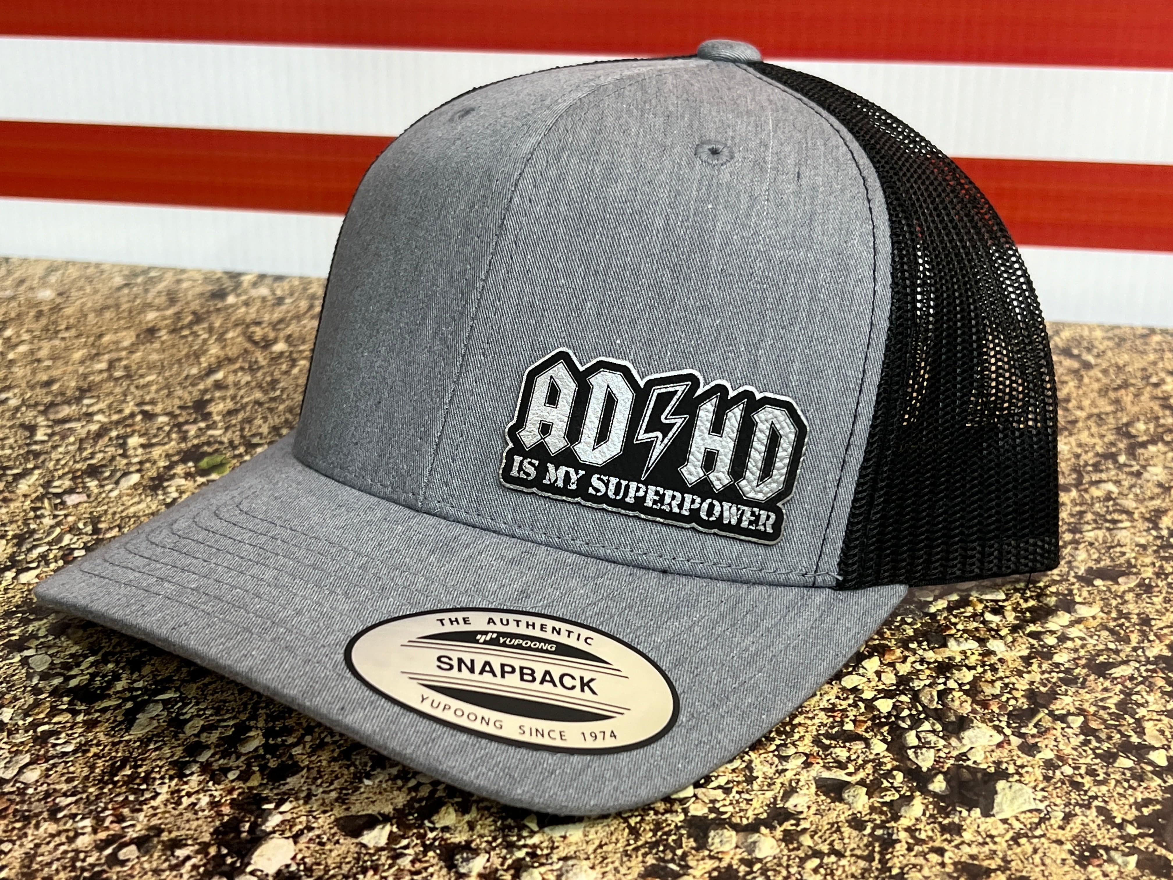 ADHD Hat with Custom Patch Made with Premium Leatherette on a Richardson 112 or Yupoong Classic Hat - F5 Custom Designs