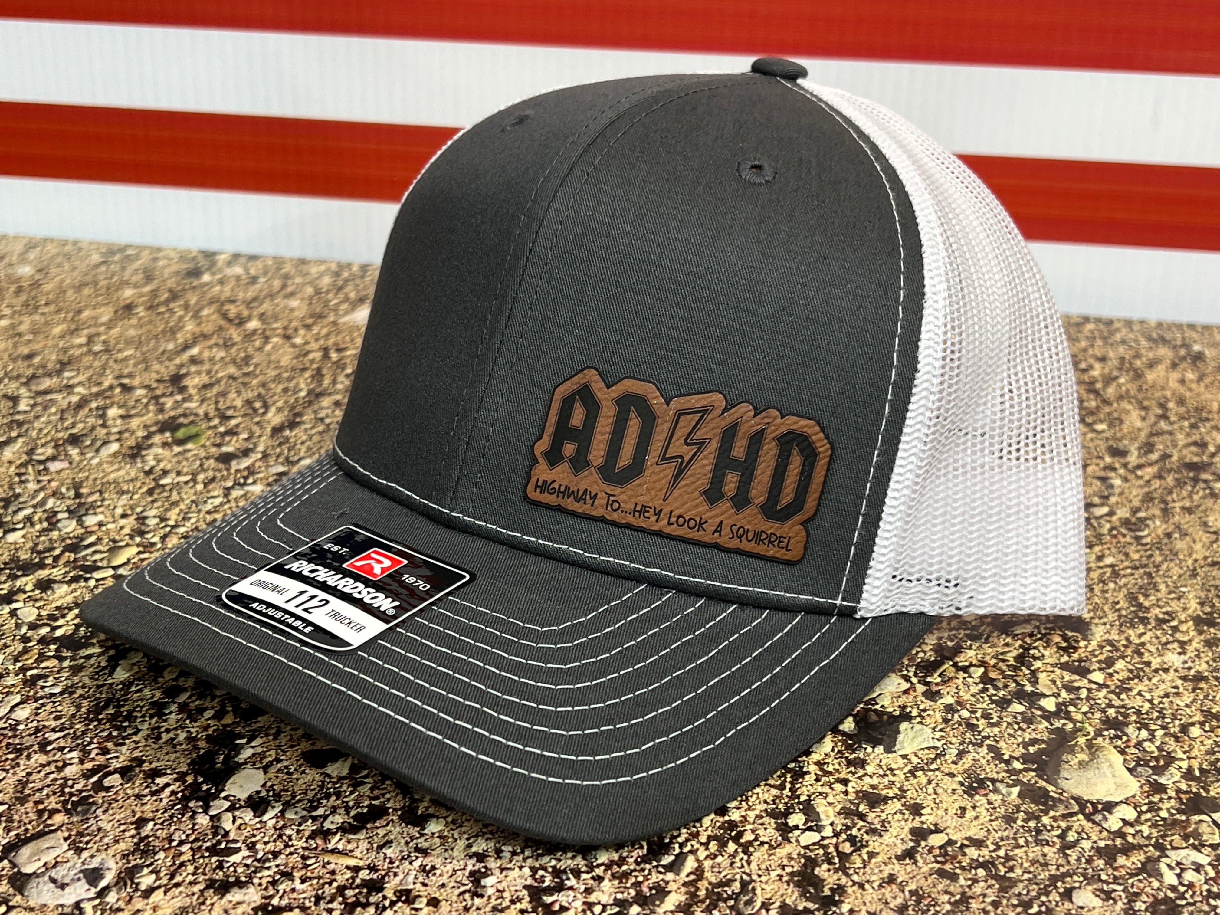 ADHD Hat with Custom Patch Made with Premium Leatherette on a Richardson 112 or Yupoong Classic Hat - F5 Custom Designs