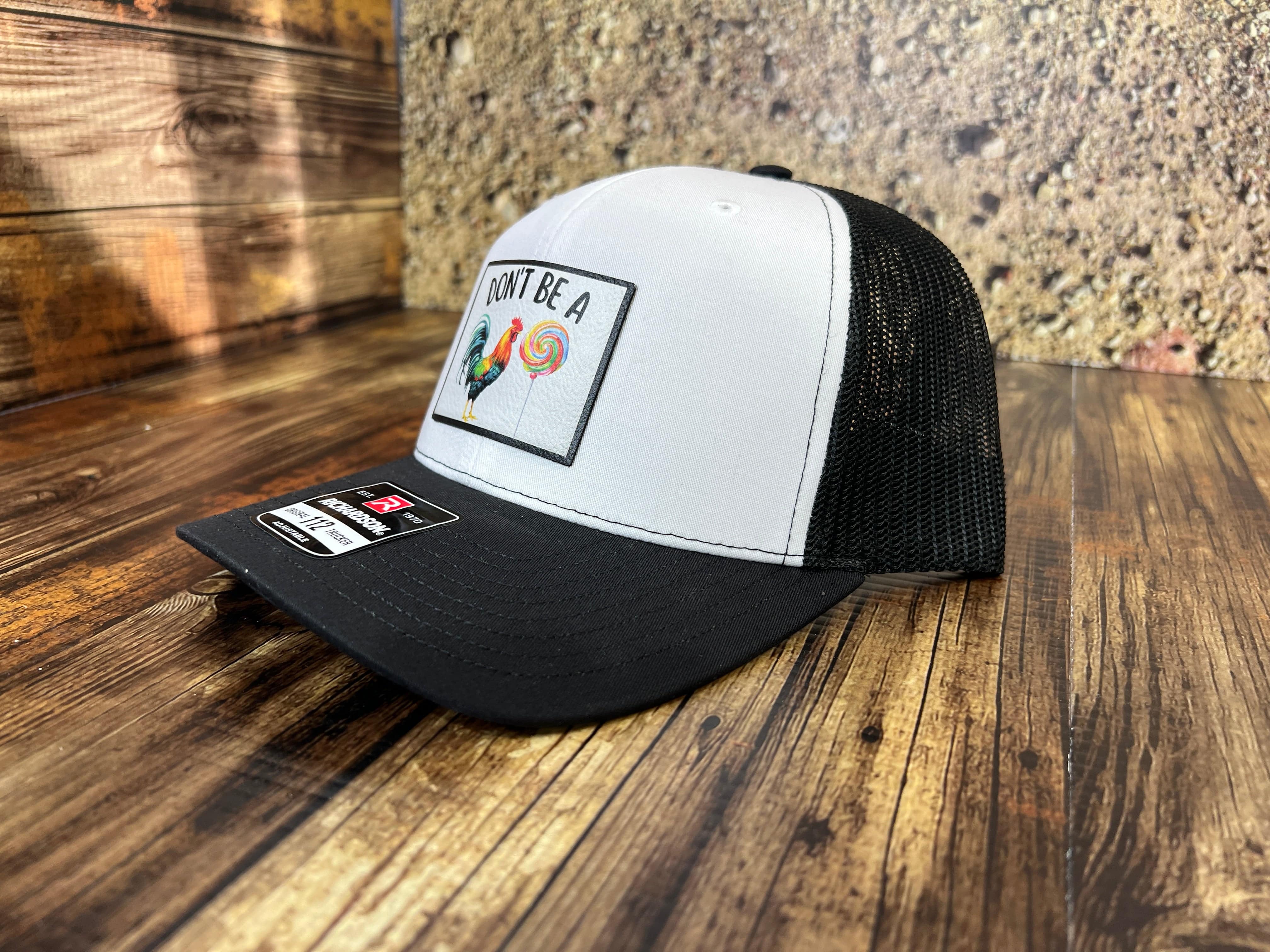 Don't be a SUCKER UV Printed Custom Patch Hat with Premium Leatherette on a Richardson 112 Trucker Hat - F5 Custom Designs