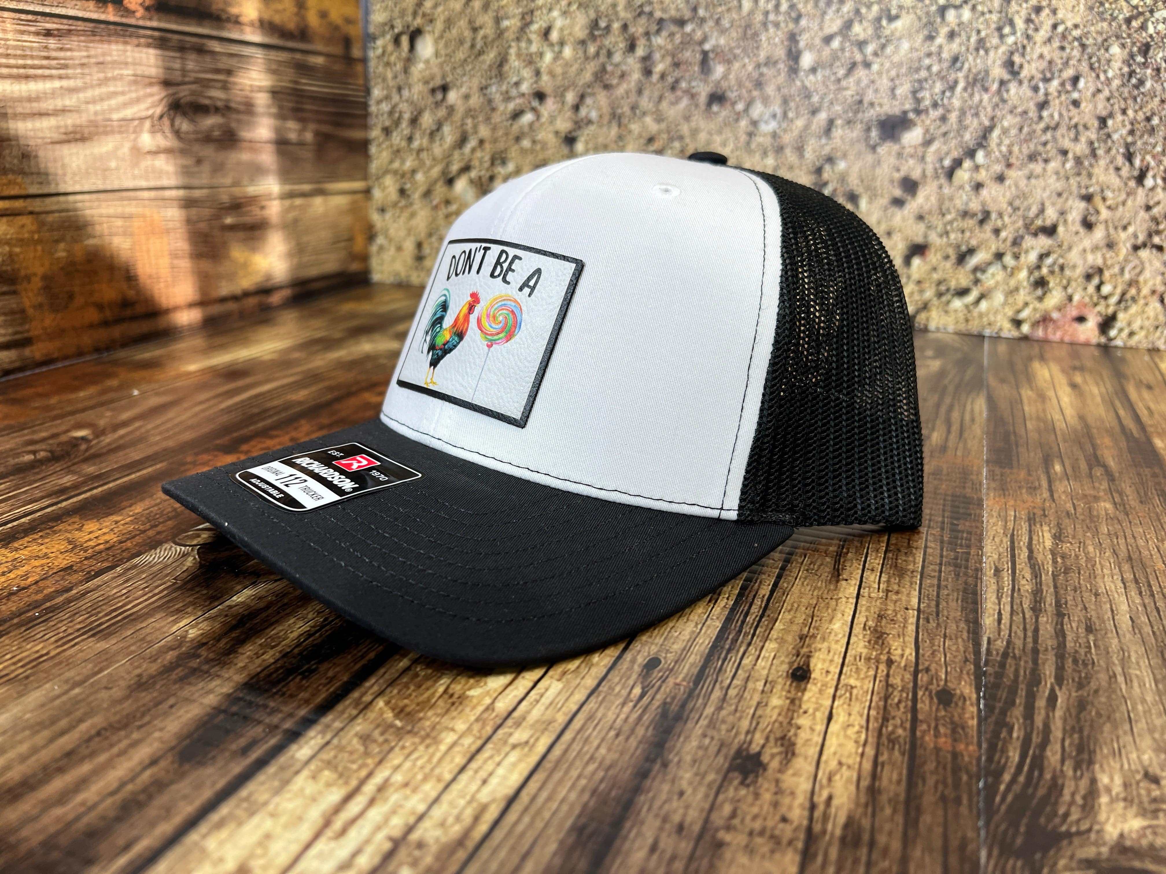 Don't be a SUCKER UV Printed Custom Patch Hat with Premium Leatherette on a Richardson 112 Trucker Hat - F5 Custom Designs