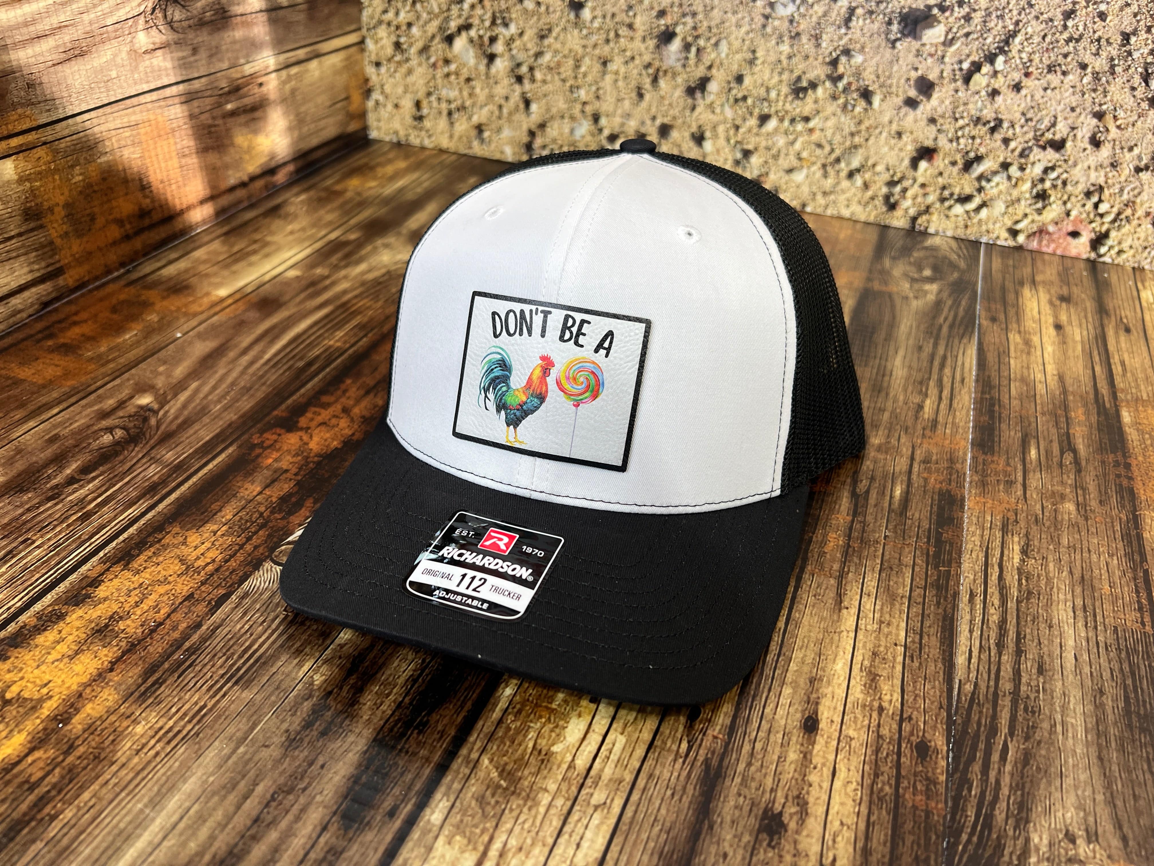 Don't be a SUCKER UV Printed Custom Patch Hat with Premium Leatherette on a Richardson 112 Trucker Hat - F5 Custom Designs