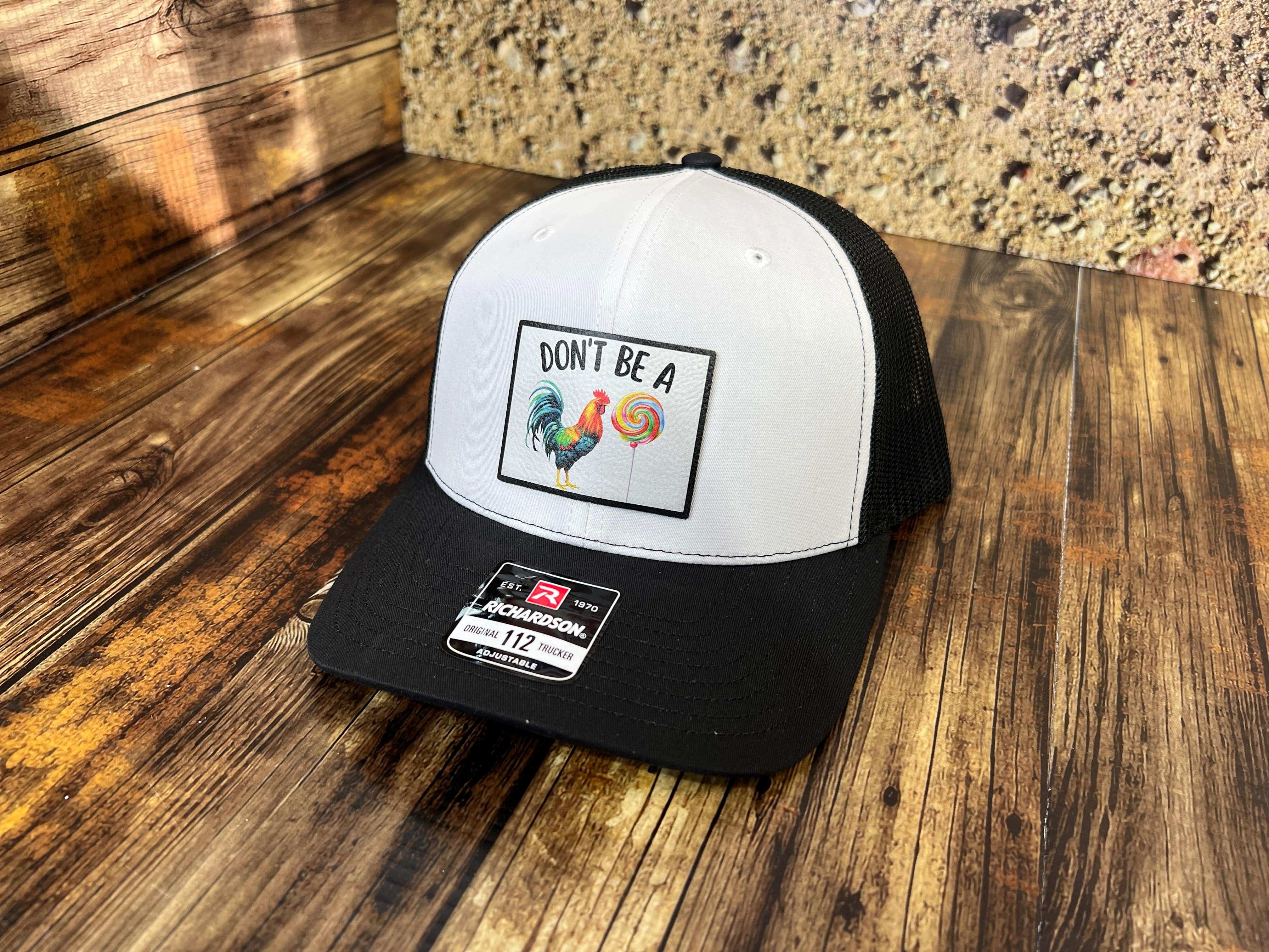 Don't be a SUCKER UV Printed Custom Patch Hat with Premium Leatherette on a Richardson 112 Trucker Hat - F5 Custom Designs