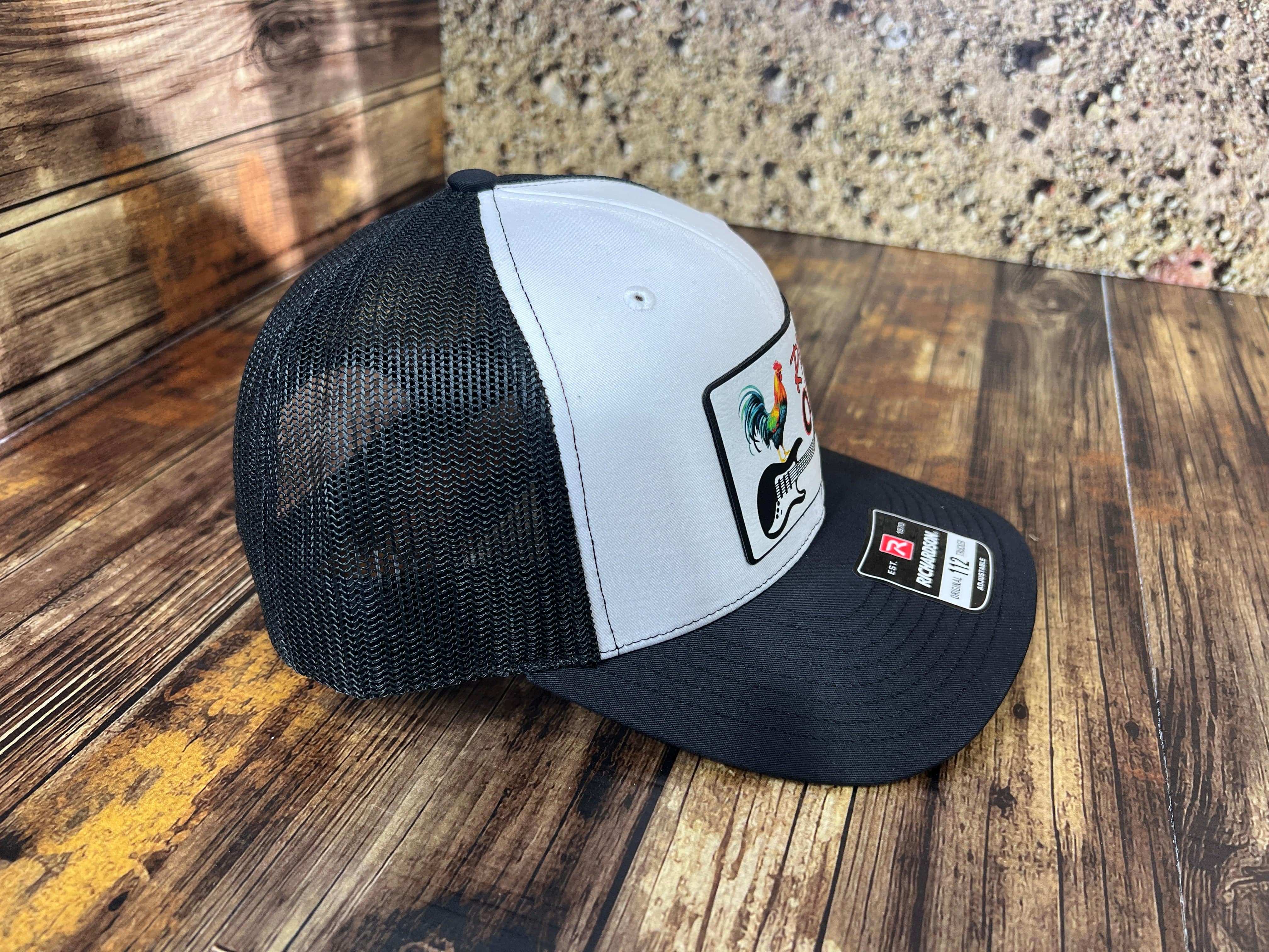 Rock Out UV Printed Custom Patch Hat with Premium Leatherette on a Richardson 112 Trucker Hat - F5 Custom Designs
