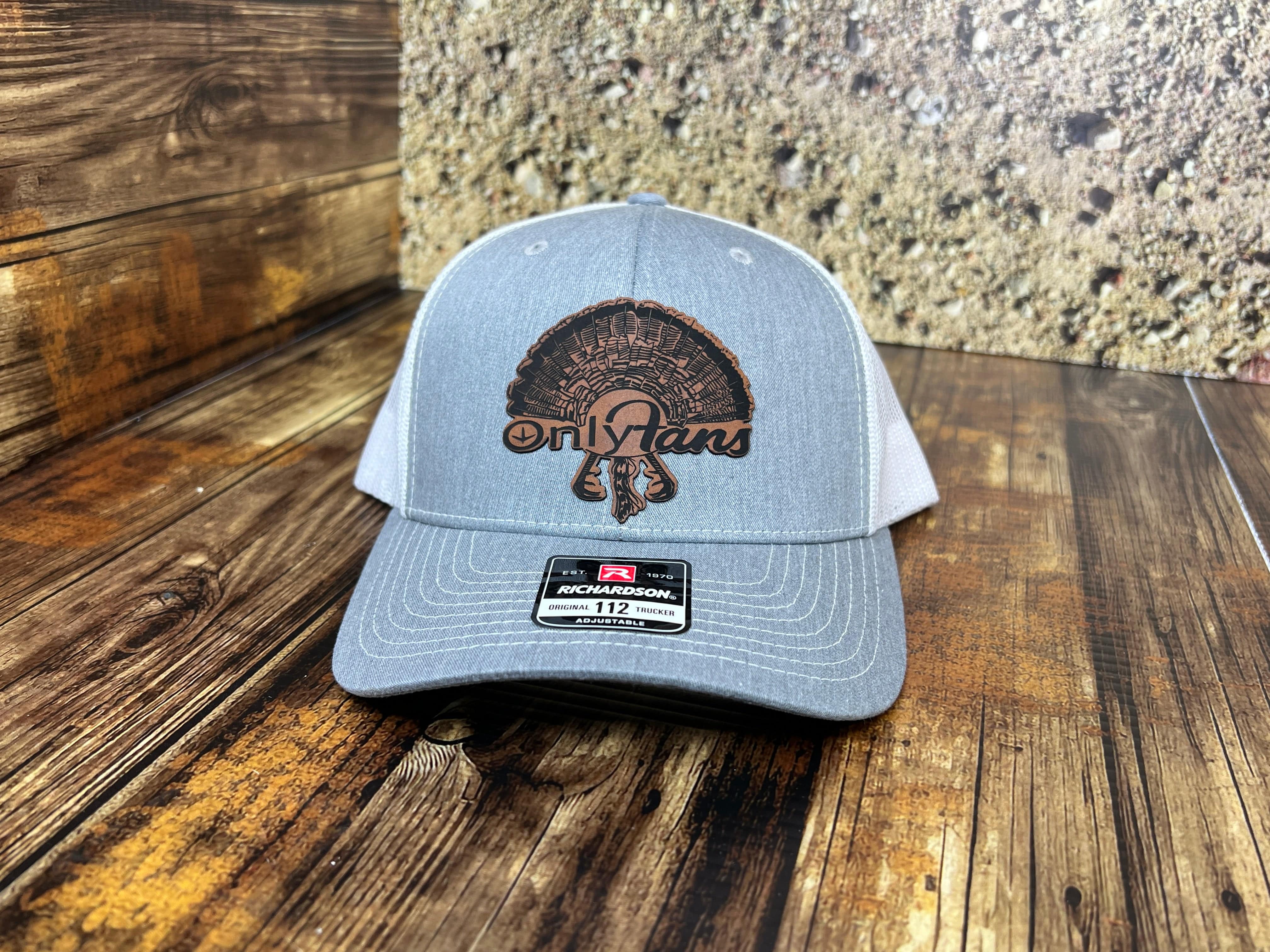 OnlyFans Leatherette Patch on a Richardson 112 Trucker Hat Turkey Hunter Baseball - F5 Custom Designs