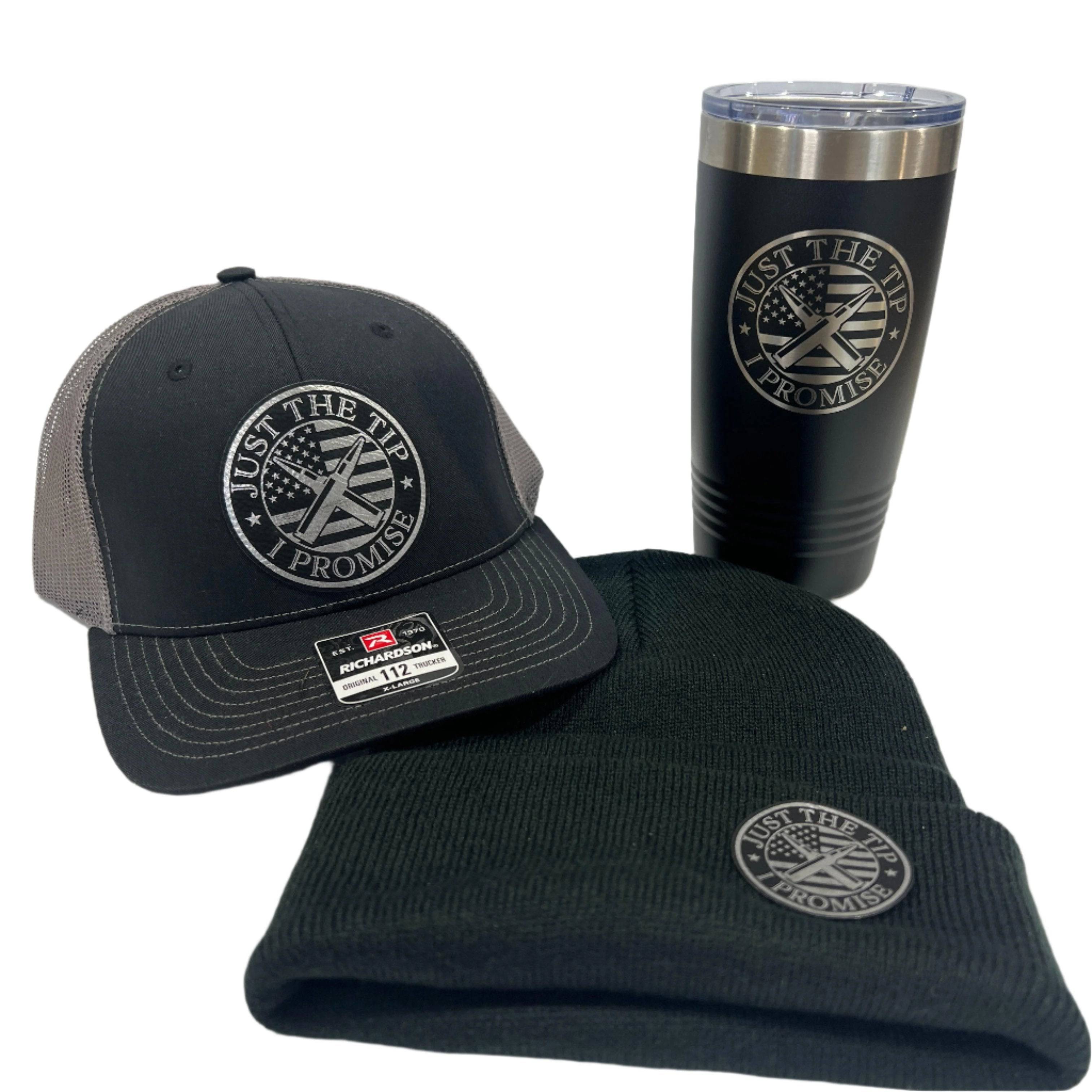 Just The Tip Patch Hat + Beanie + Tumbler Bundle - Richardson 112 Trucker Hat - F5 Custom Designs