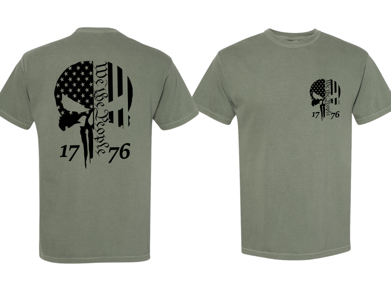 We The People 1776 premium cotton t-shirt with patriotic Punisher design