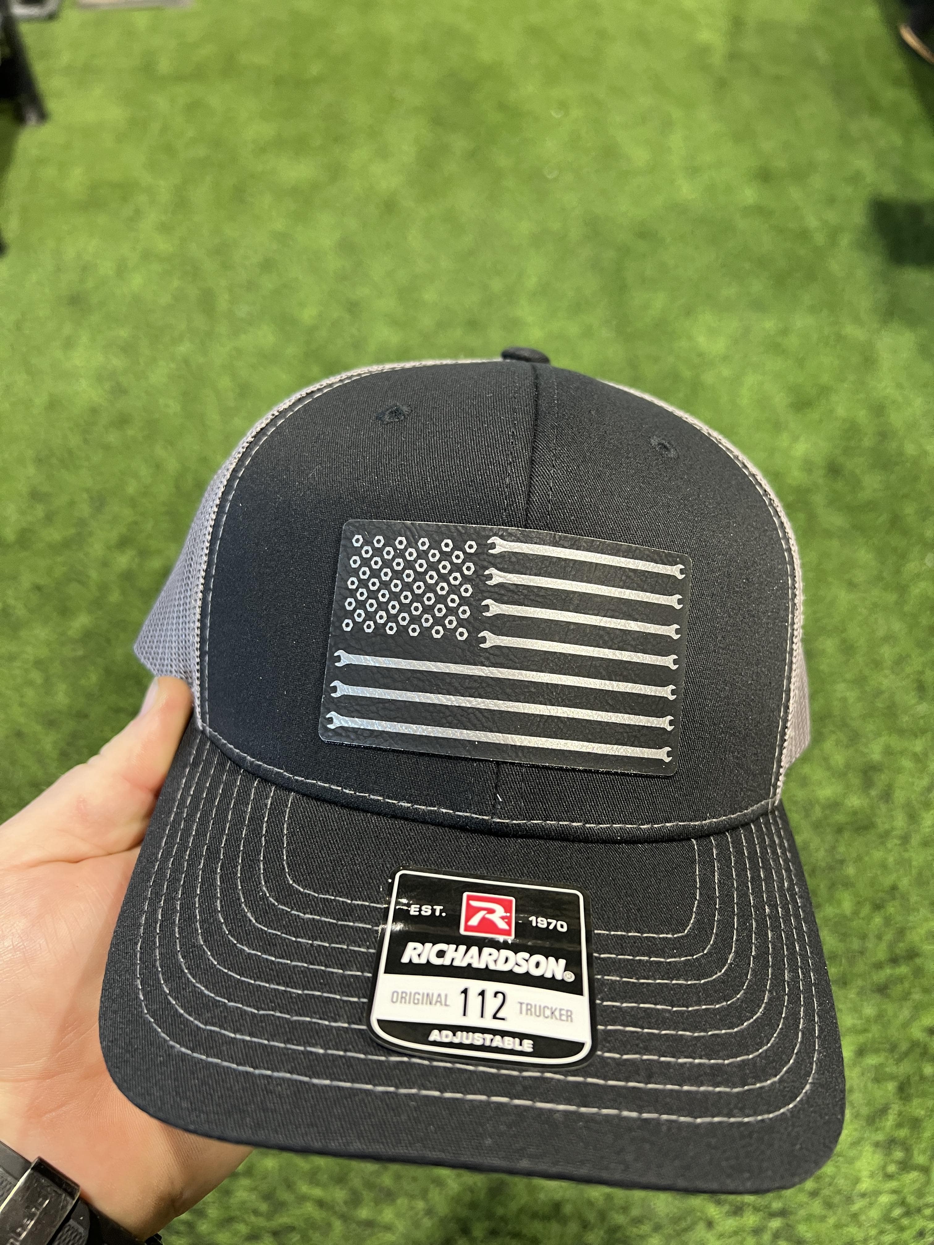 Thin Line Trucker Hats with Premium Leatherette on Richardson 112 - F5 Custom Designs