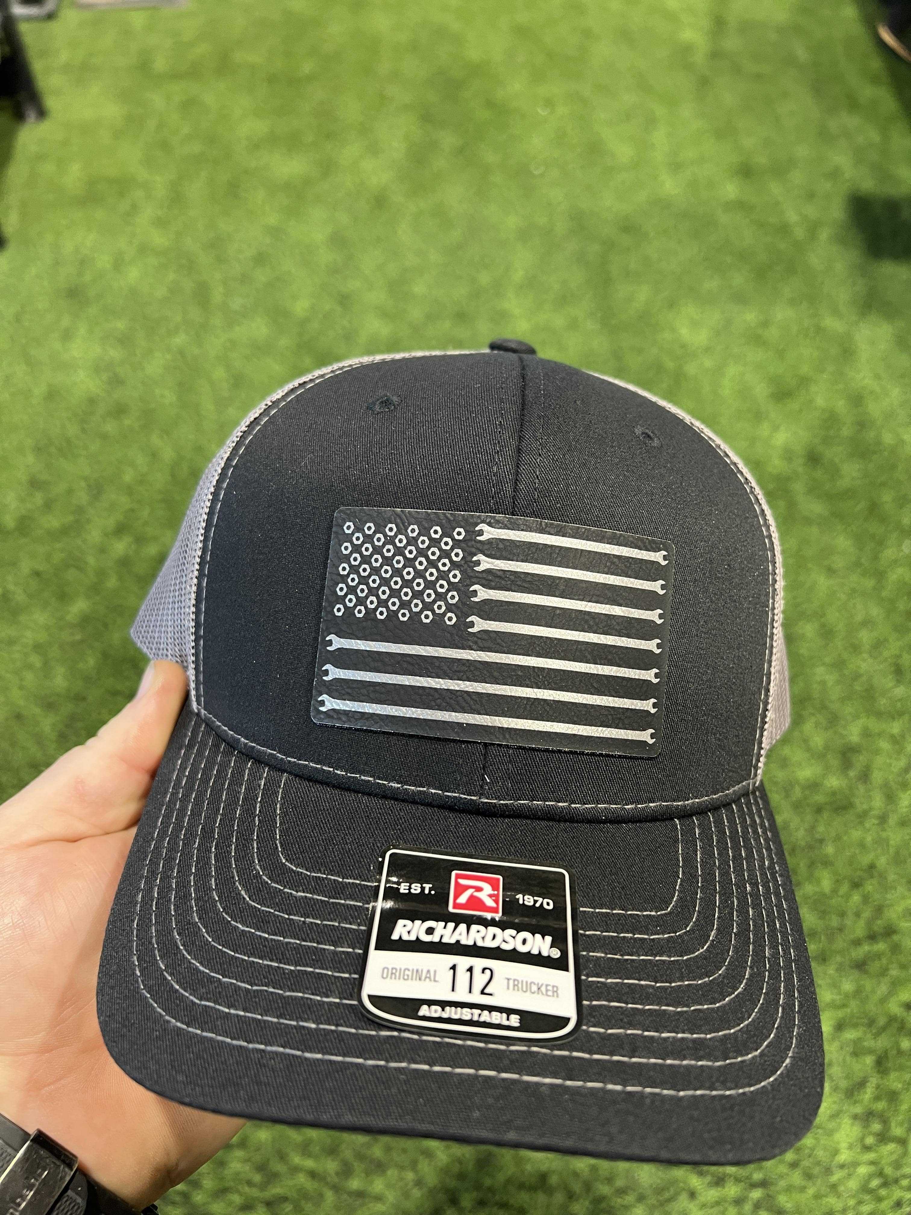Thin Line Trucker Hats with Premium Leatherette on Richardson 112 - F5 Custom Designs