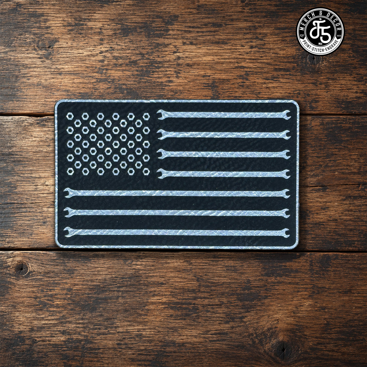 An American Flag made of small mechanics wrench and bolts
