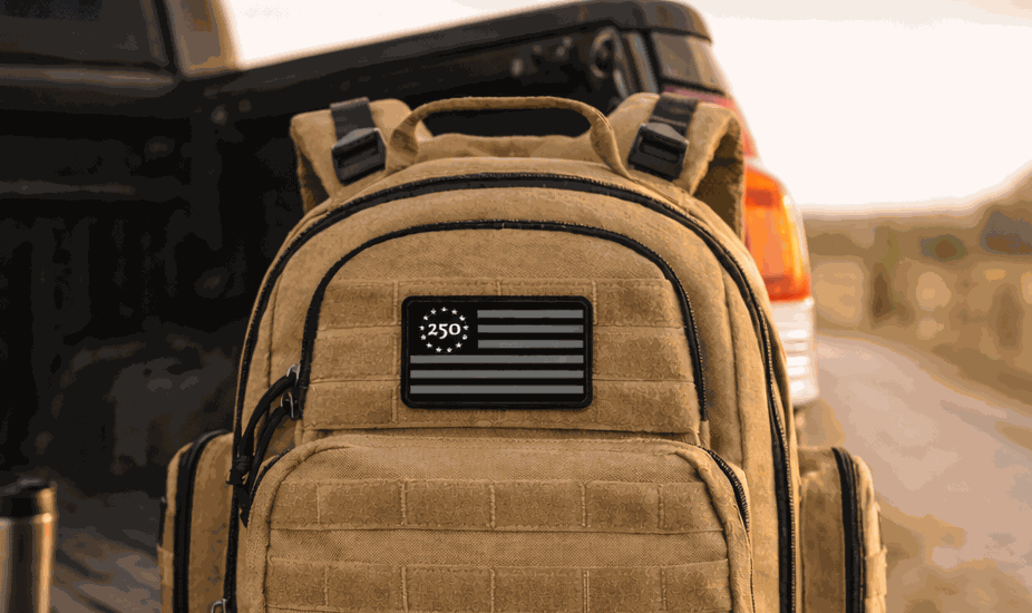 Custom UV printed Morale patch on a tactical bag