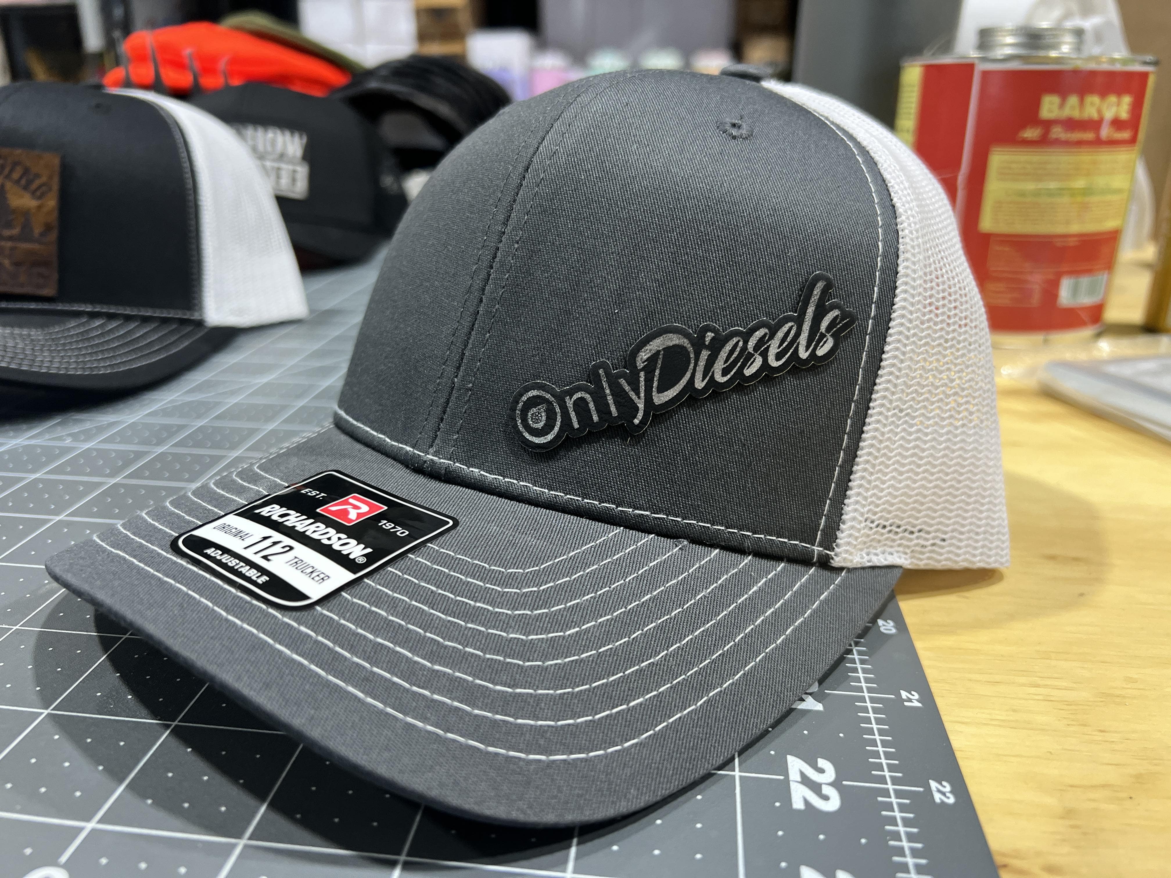Only Diesels Hat with Leatherette Patch on a Richardson 112 Trucker Hat Baseball Cap Summer Winter - F5 Custom Designs