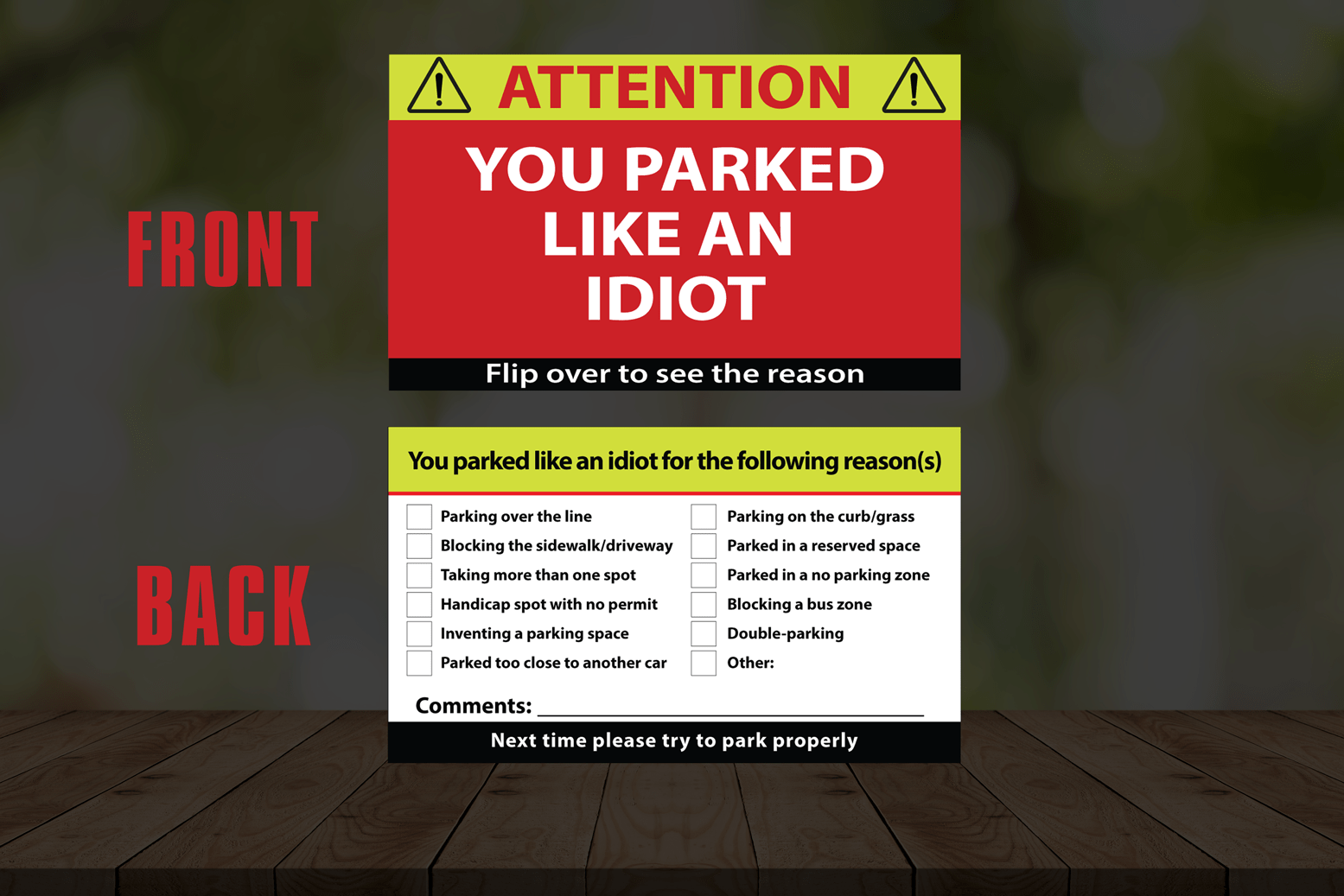 Funny You Parked Like an Idiot Cards 100 Pack of Cards - F5 Custom Designs