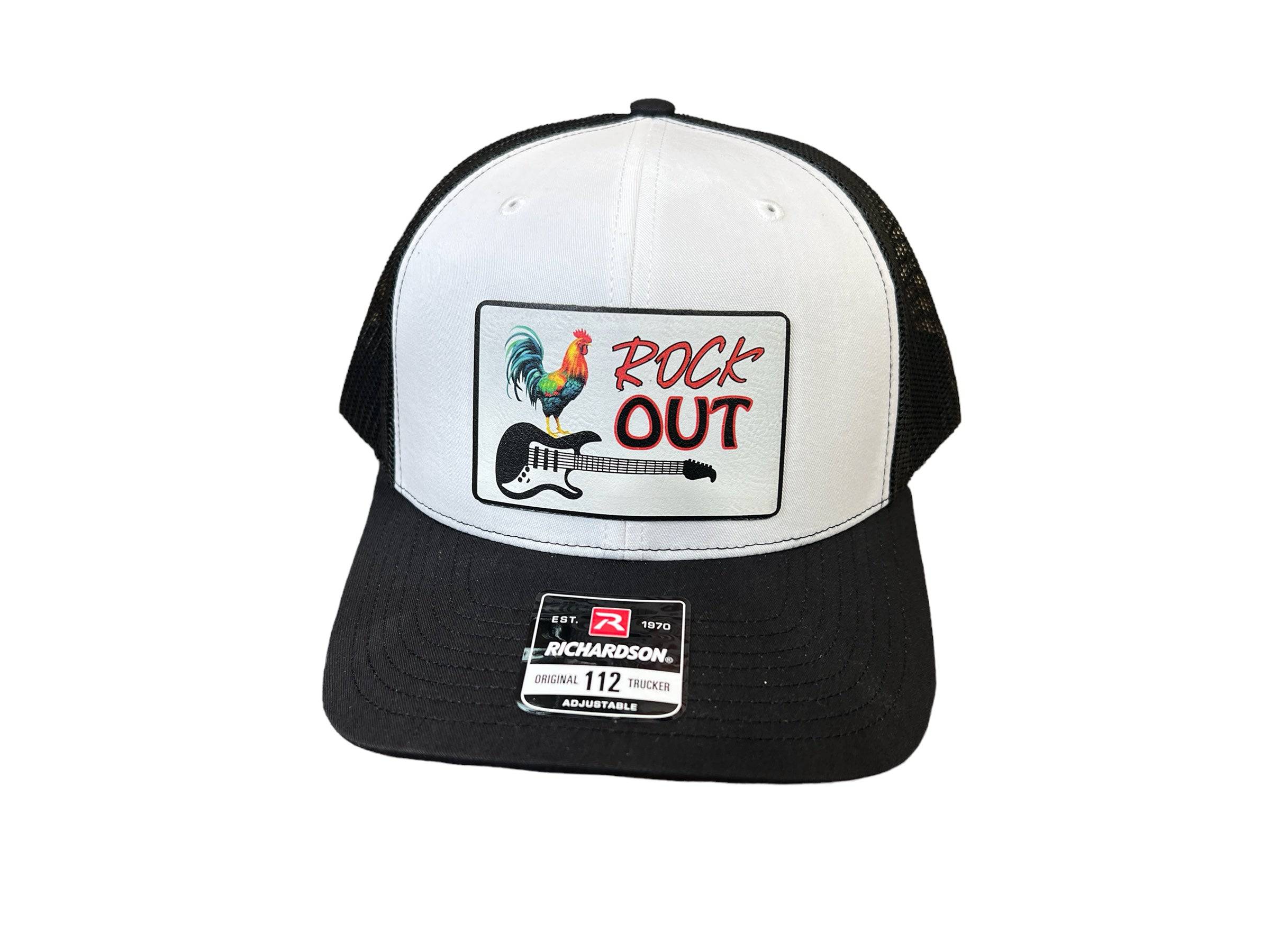 Rock Out UV Printed Custom Patch Hat with Premium Leatherette on a Richardson 112 Trucker Hat - F5 Custom Designs