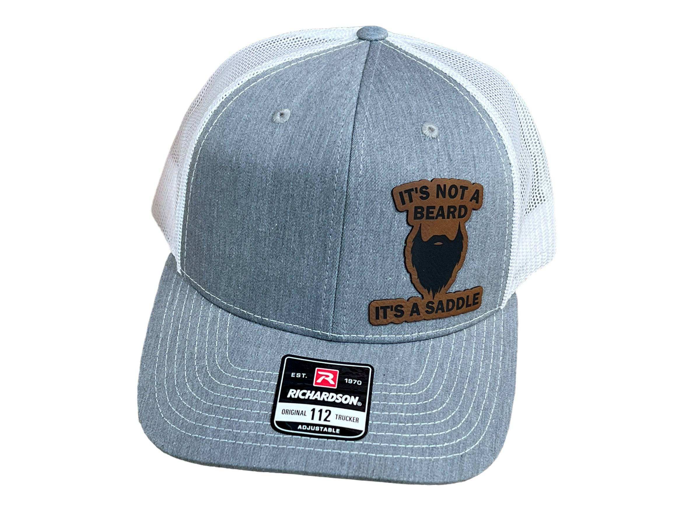 Richardson 112 Trucker Hat with Not A Beard Saddle Hat leatherette patch and mesh back panels