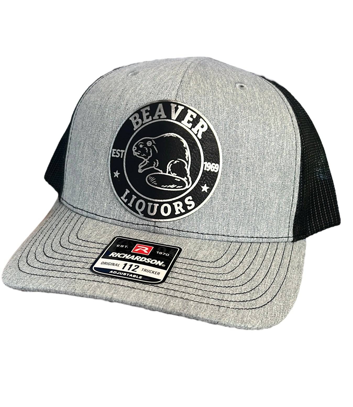 Beaver Liquor Patch Hat with Premium Leatherette Patch on Richardson 112 Trucker Hat - F5 Custom Designs