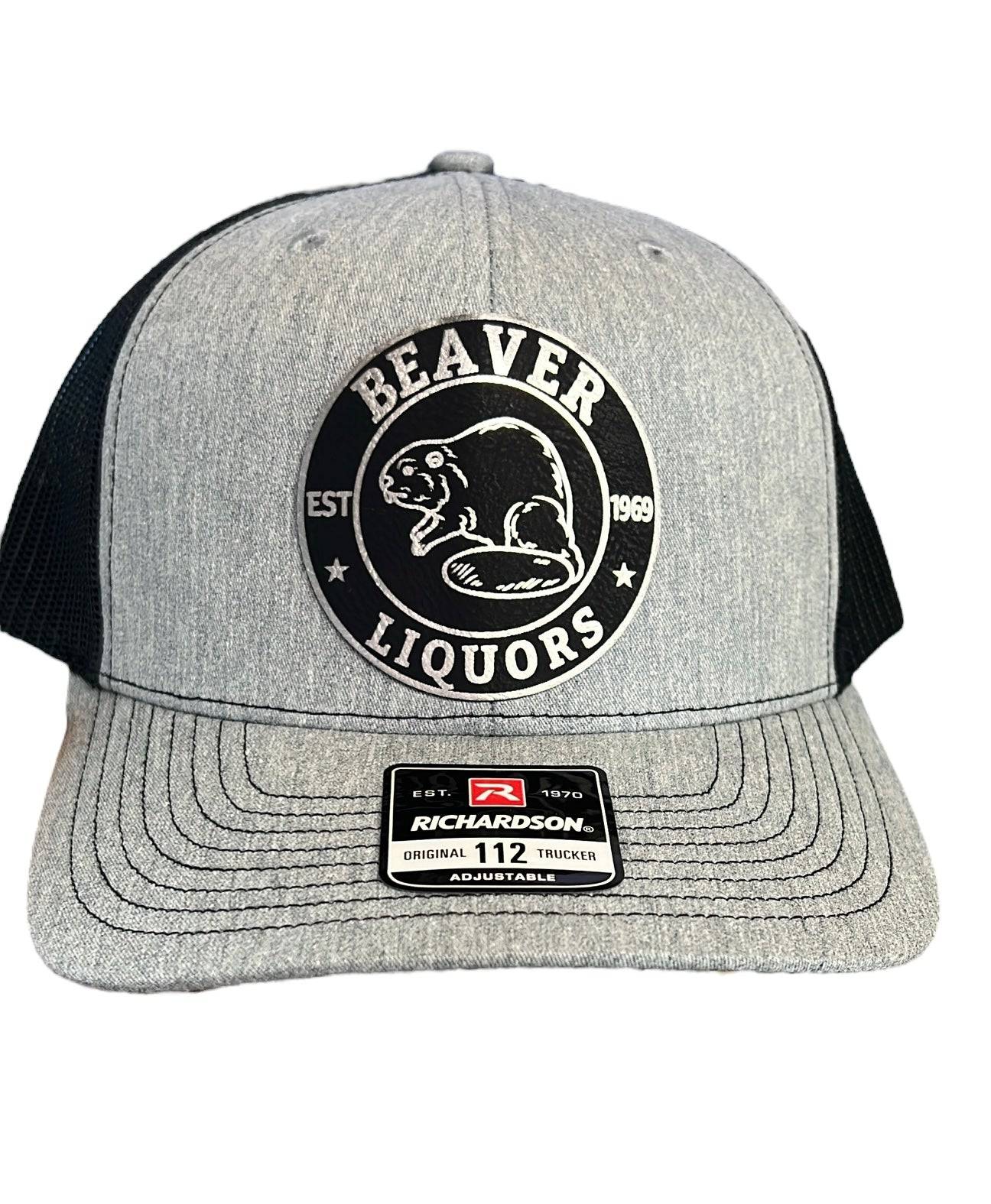 Beaver Liquor Patch Hat with Premium Leatherette Patch on Richardson 112 Trucker Hat - F5 Custom Designs