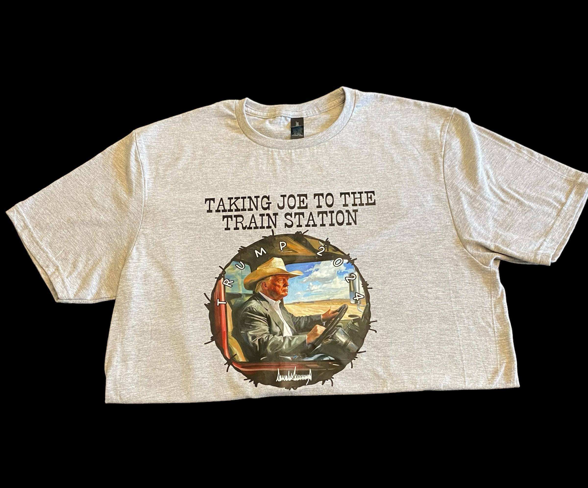 Trump Taking Joe to Train Station 2024 funny DryBlend moisture-wicking unisex T-shirt