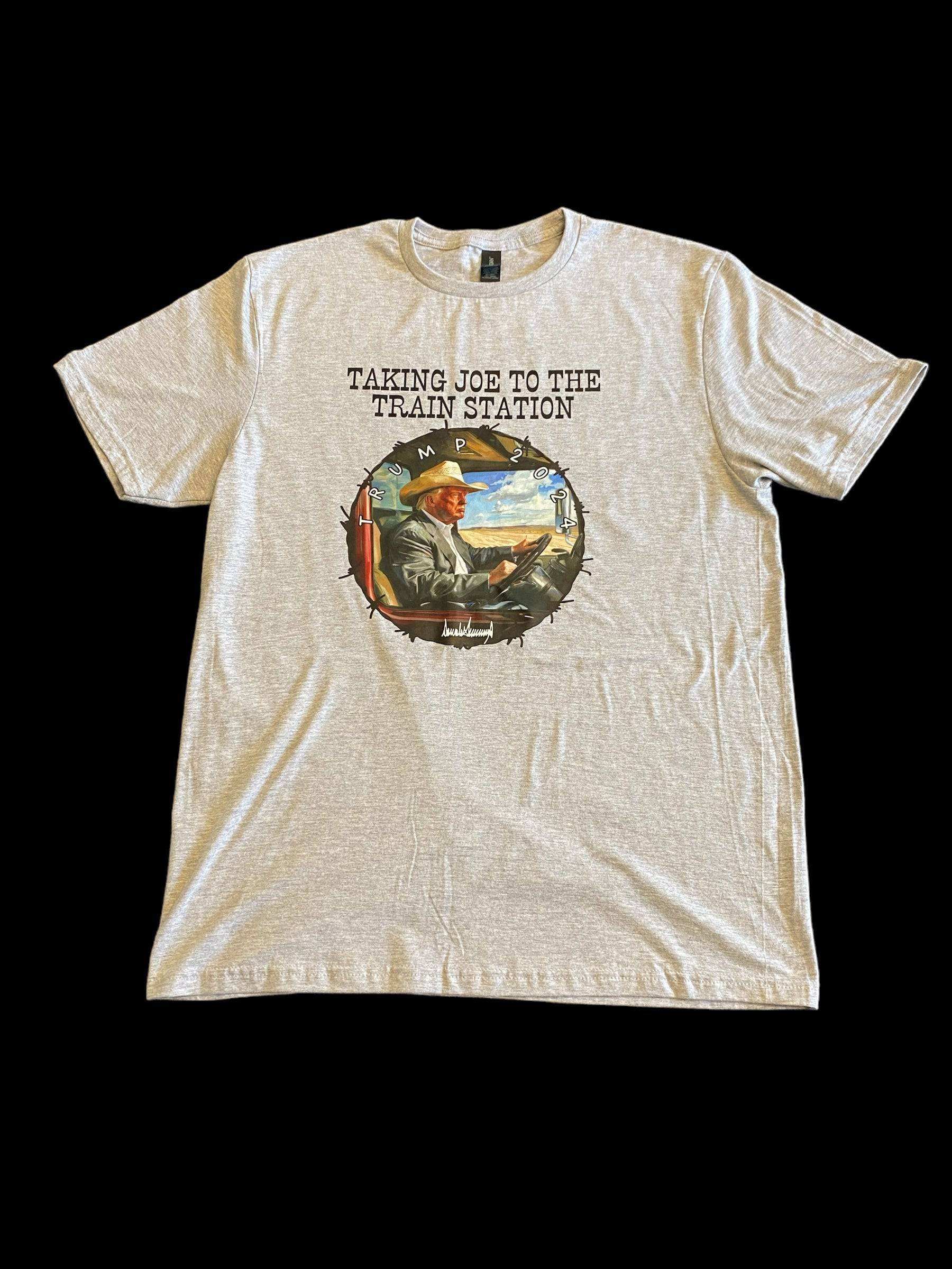 Trump Taking Joe to Train Station 2024 Felon T-Shirt - DryBlend Moisture Wicking High Quality Unisex TShirt Funny Shirt Unisex Shirt GenX Shirt - F5 Custom Designs