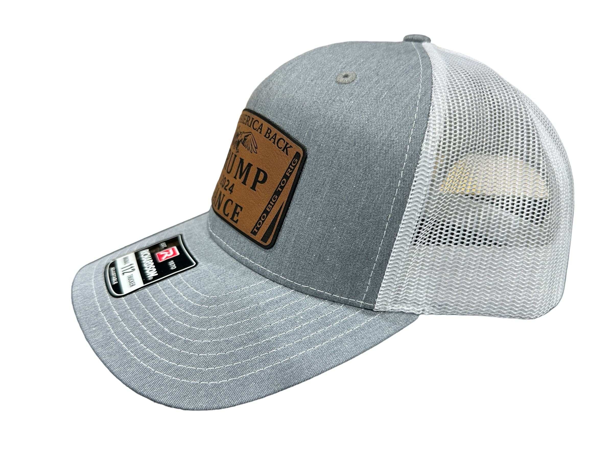 To Big To Rig Trump Vance 2024 Hat Premium Leatherette Patch on Richardson or Yupoong 112 Trucker Hat GenX Hat - F5 Custom Designs