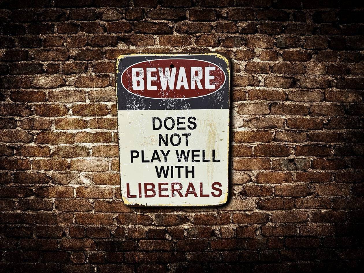 Rusty Beware Does Not Play Well with Liberals Sign Aluminum UV Printed Premium Quality Funny Signs, Yard Art - F5 Custom Designs